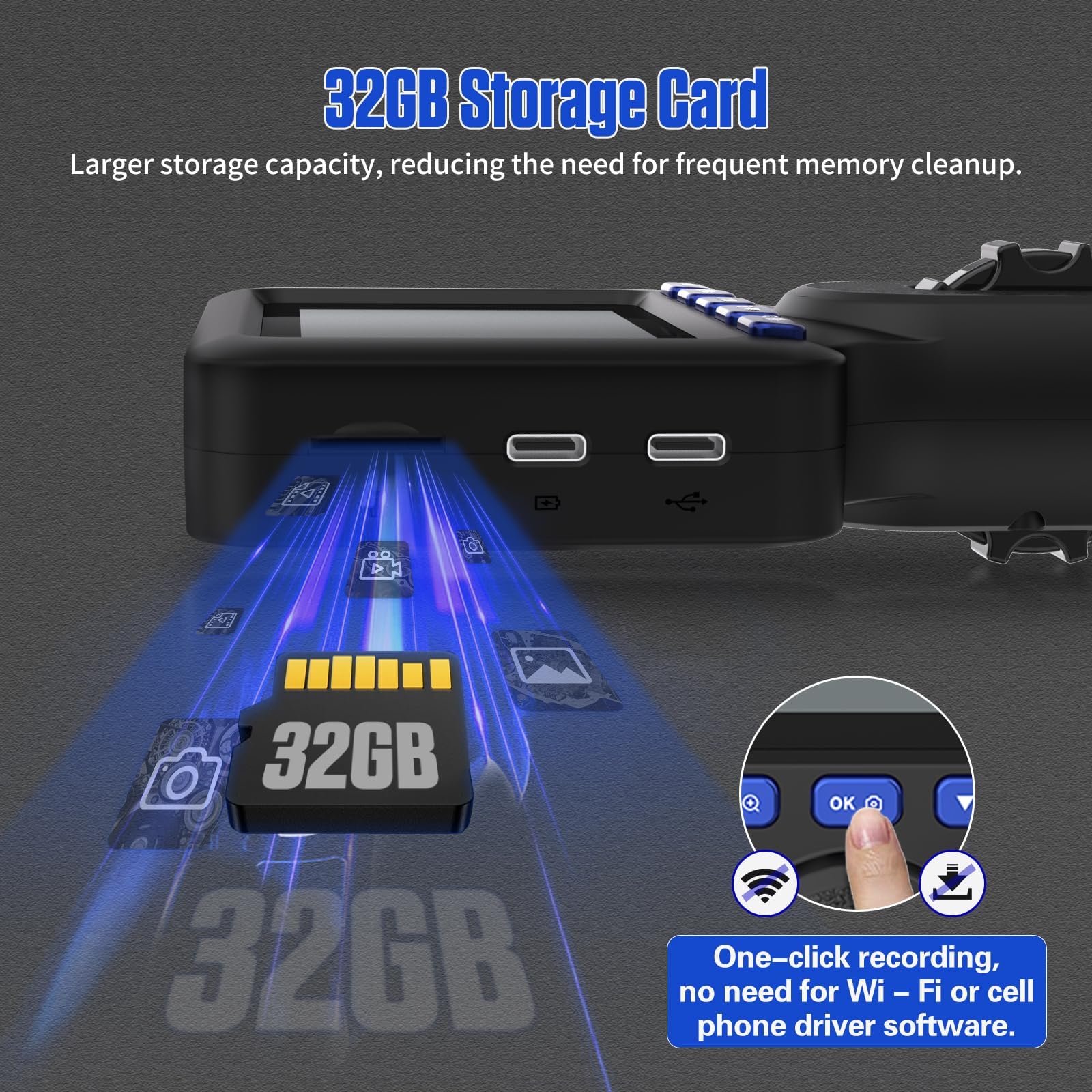 BELEY Cámara Endoscópica con luz, Endoscopio Camara de Inspeccion 1080P con Iluminación LED de 4 Niveles, Cabeza Móvil 210° IP67 Resistente al Agua, Tarjeta de Memoria de 32 GB, Sonda de 1m