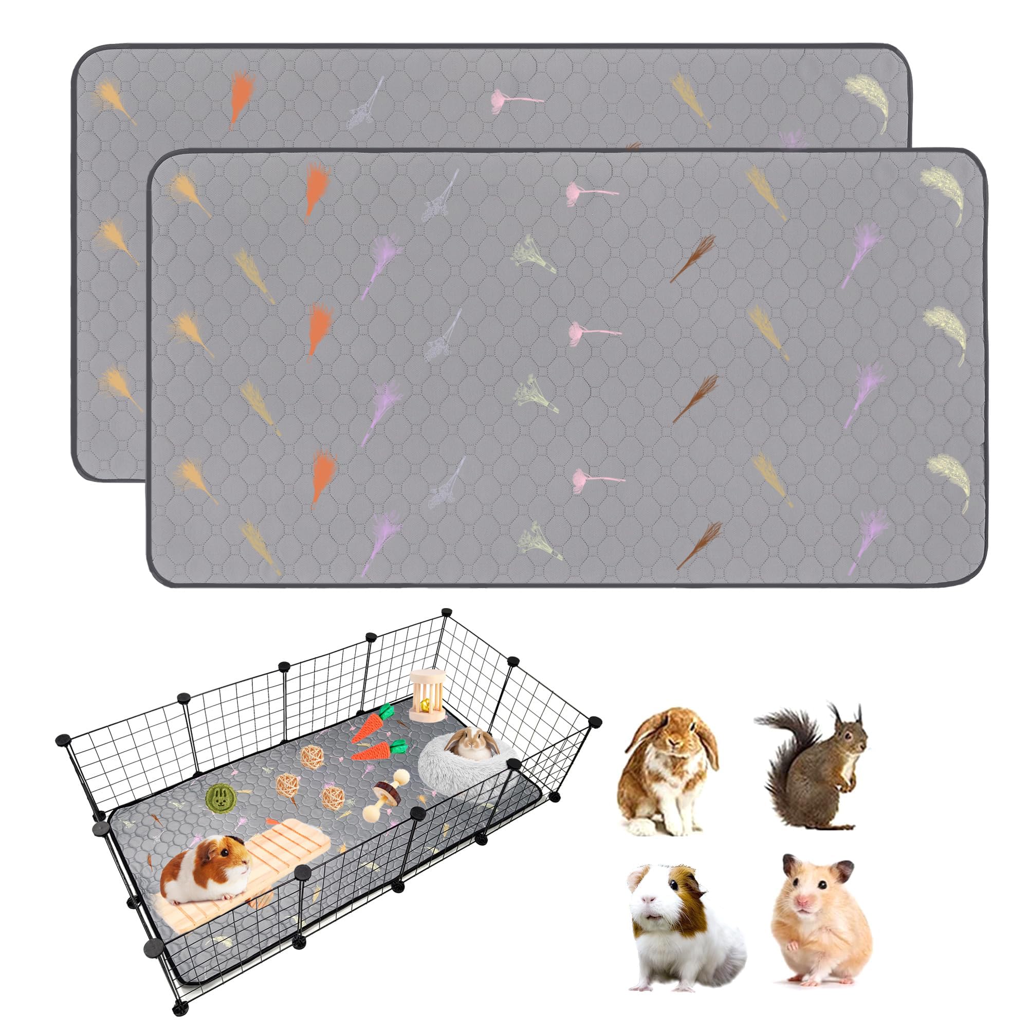LWYMX 2Pcs Guinea Pig Cage Liners,Guinea Pig Fleece Cage Liners24''X48'' Super Absorbent Washable Pee Pads Reusable for Rabbit Hamster Chinchilla