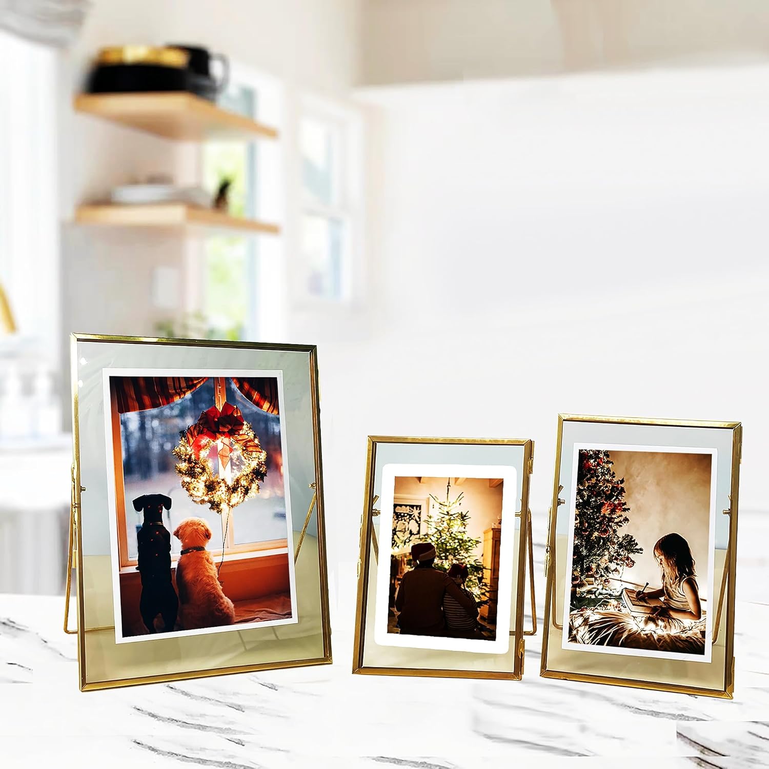 Gold Picture Frame - 4x6 Antique Brass Postcard Picture Frame for Desk - Small Pressed Glass Frame for Pressed Flowers - Floating Vertical… (Gold, 4 * 6 5 * 7 8 * 10 inches)