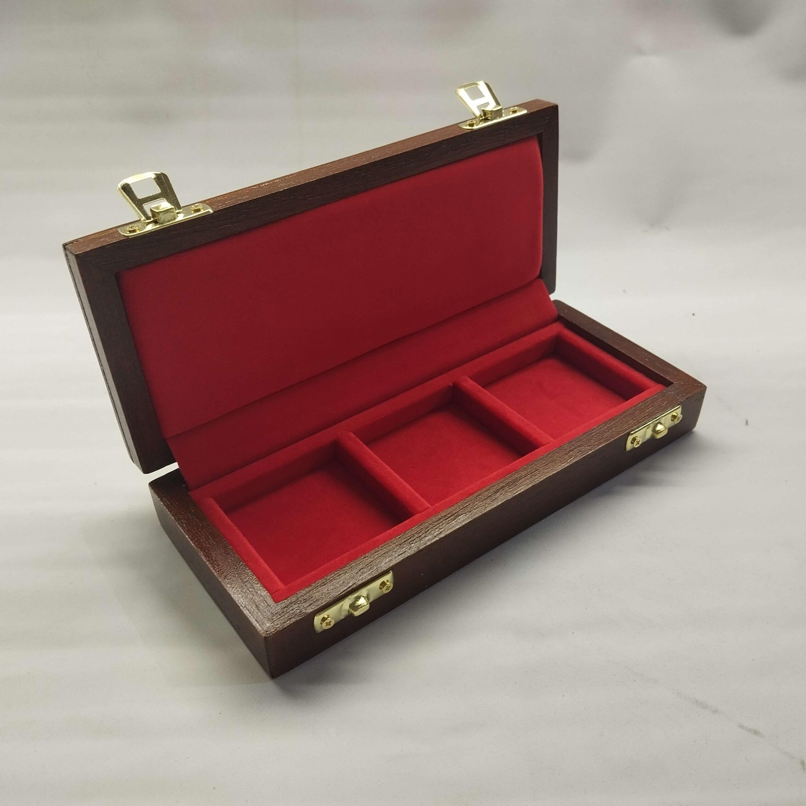 Caja para Monedas y medallas de Madera Artesanal con Terciopelo, 3 Compartimentos de 50x50 mm, Estuche numismática coleccionista