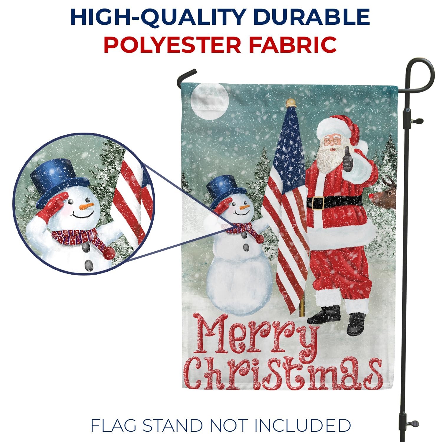 America Forever Flags Dwustronna flaga ogrodowa - Merry Christmas USA - 31,8 cm x 45 cm, patriotyczny bałwan i Święty Mikołaj Boże Narodzenie dekoracja świąteczna, zewnętrzna zimowa dekoracyjna