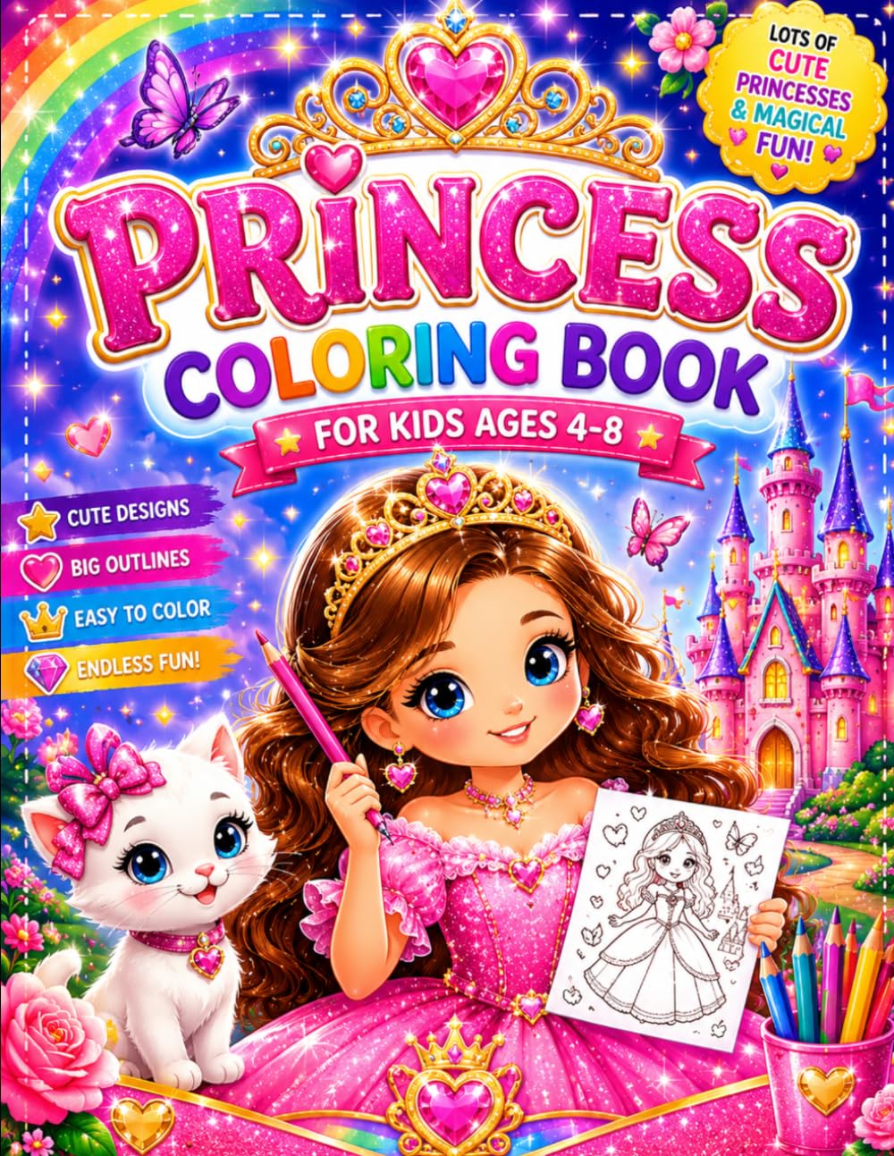 Princess Coloring Book: Magical Princesses, Beautiful Castles & Lovely Adventures to Color for Kids Ages 4-8