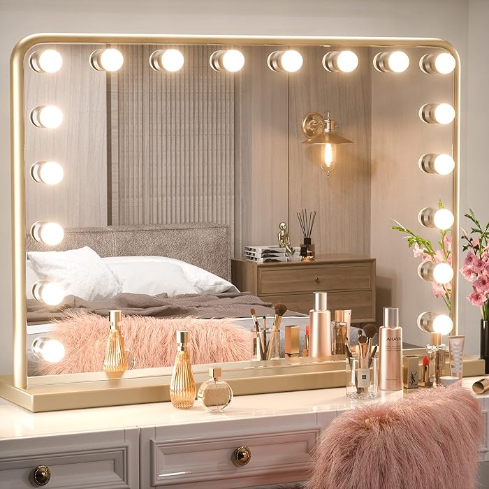 Buy Keonjinn Large Vanity Mirror with Lights, Gold Hollywood Lighted