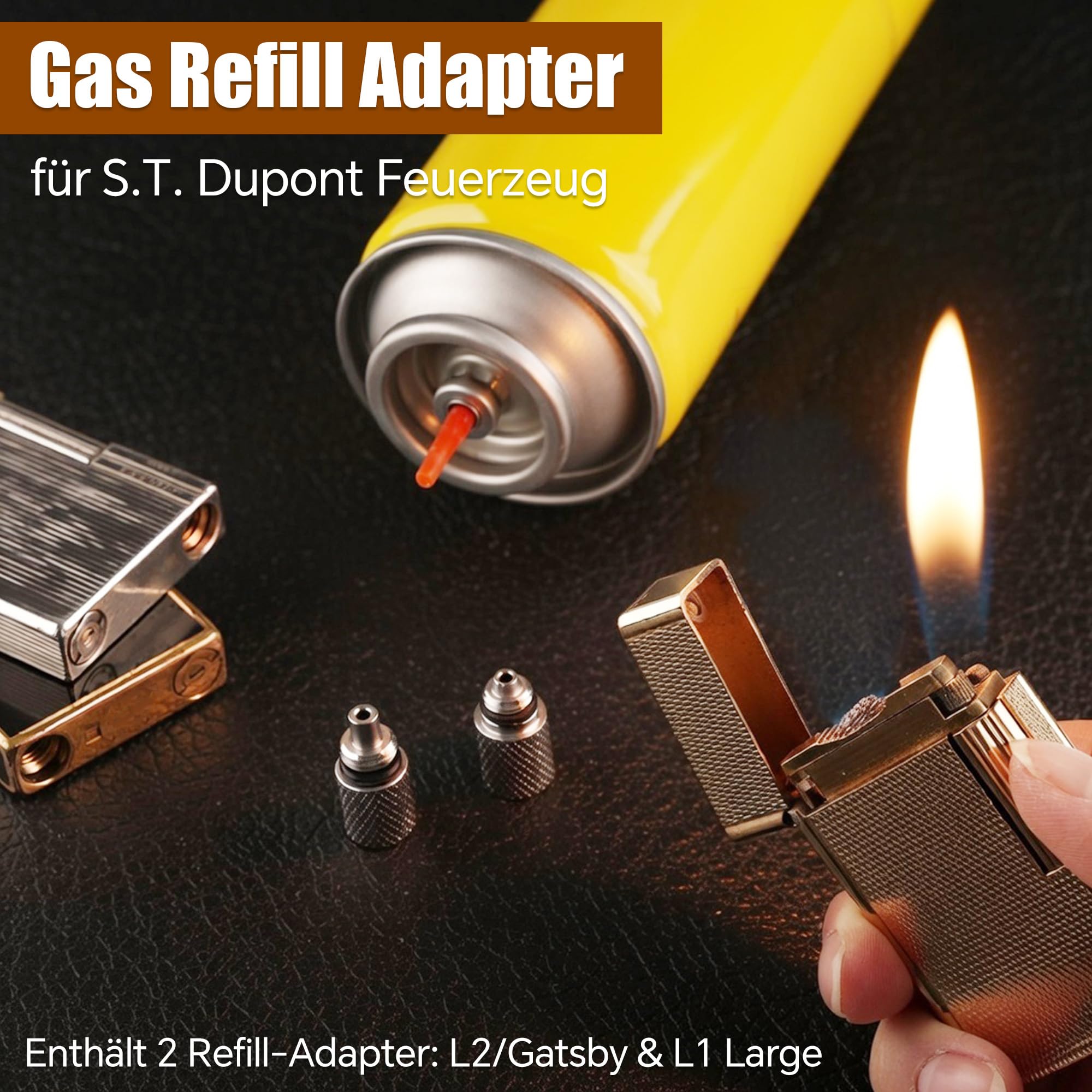 Adattatore di ricarica a gas per accendino S.T. Dupont Ligne 2 (modelli standard e classici), Gatsby e Ligne 1 Large, adattatore di ricarica a gas di aggiornamento in 2 pezzi per accendini