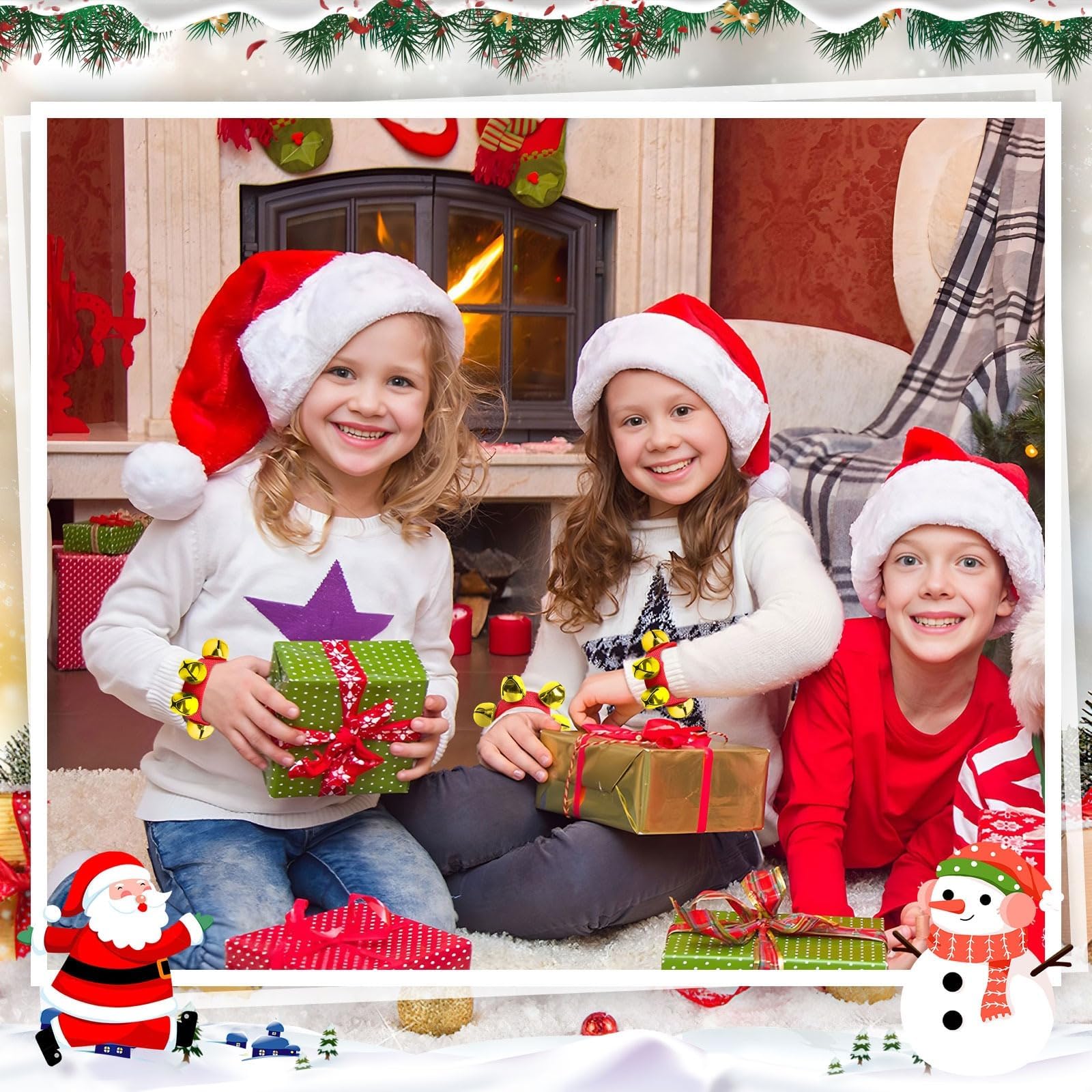 Augshy 2 Packs Wrist Bells, Wrist Bells Bracelets Jingle Bells Adjustable Hand Ankle Bells Musical Instruments for Christmas Party Favors,: Red Gold