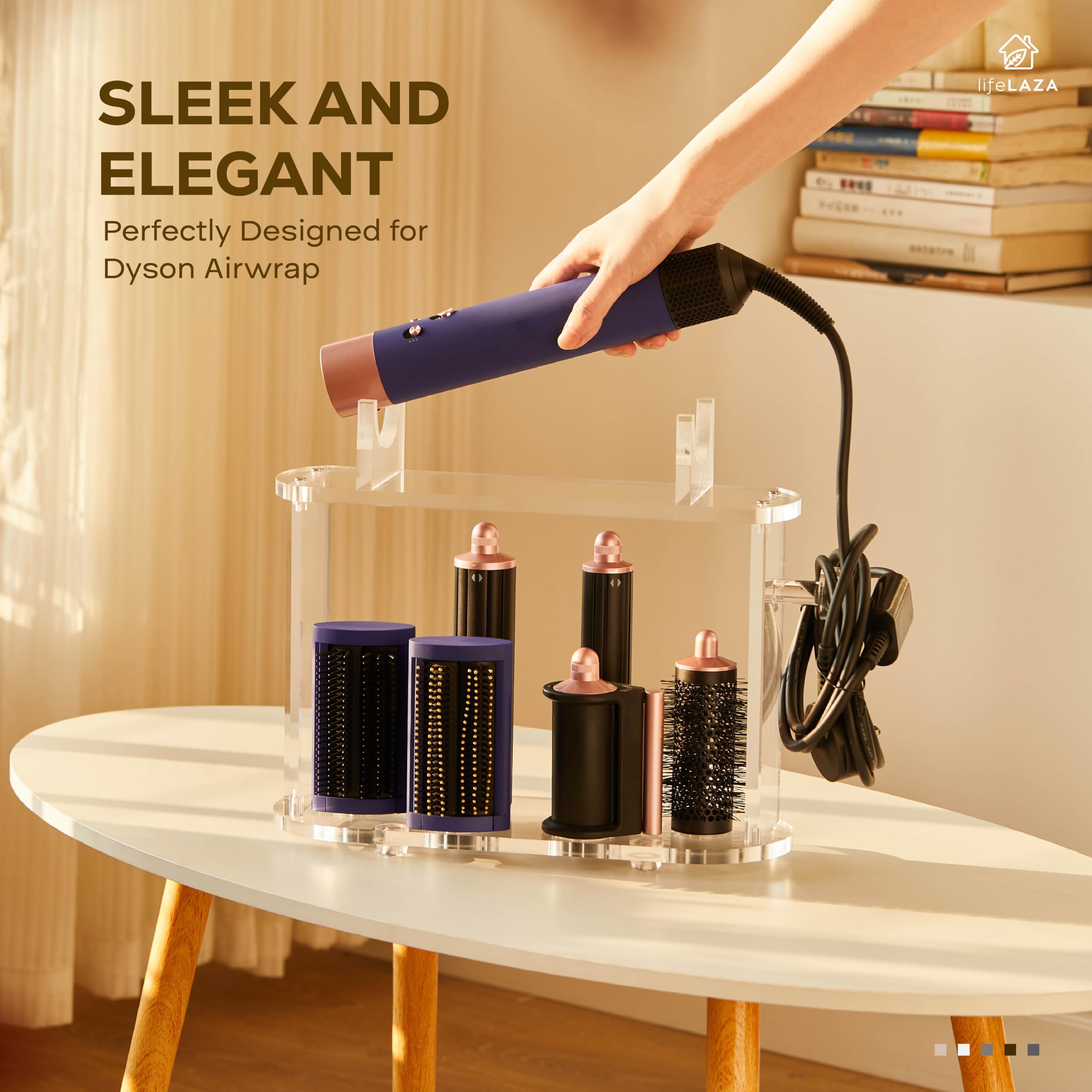 LifeLAZA Acrylic Holder and Organizer Compatible with Airwrap of Dyson and Airwrap Attachments, Airwrap Stand Storage, Countertop Airwrap Styler Rack Compatible with Airwrap Accessories
