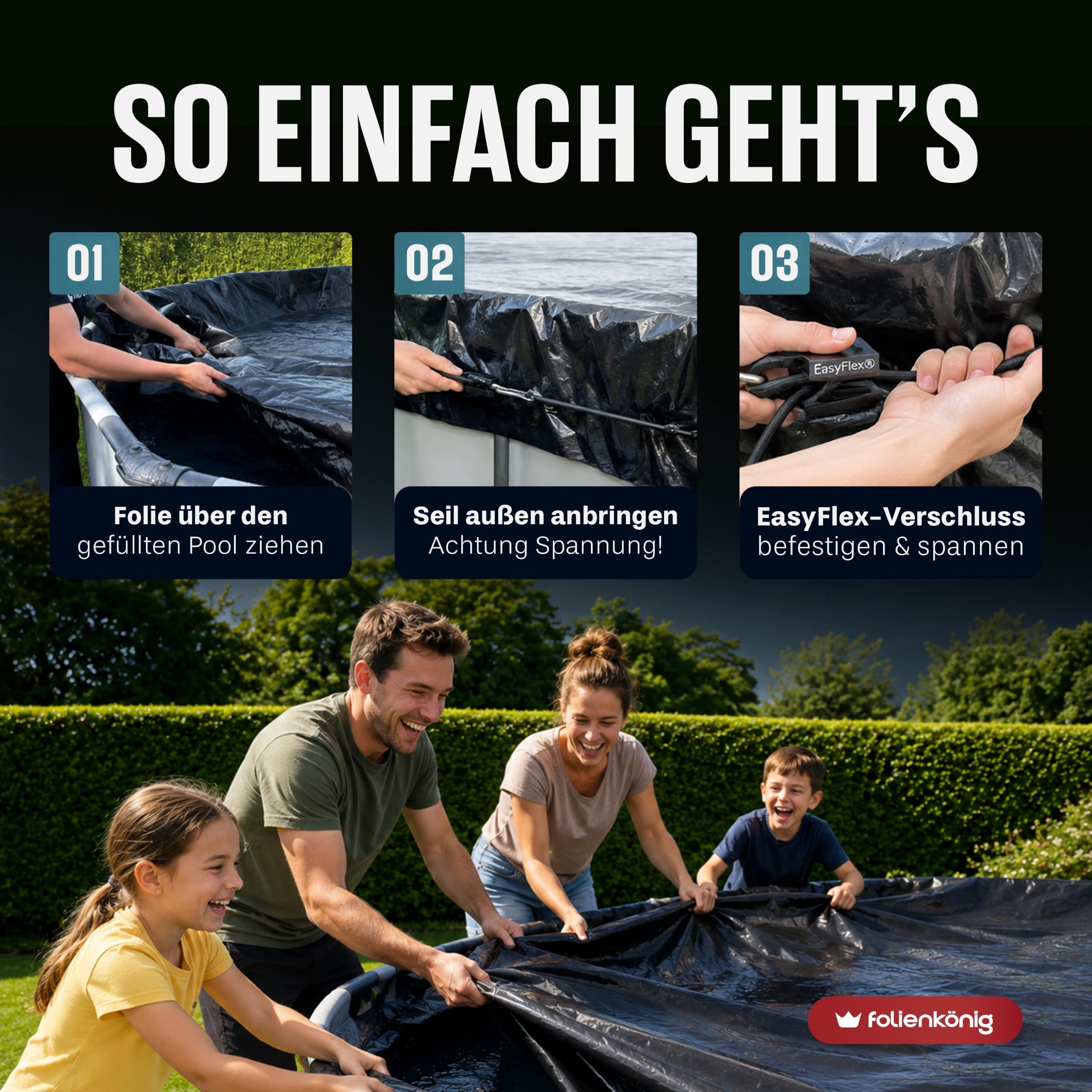 Pool-Abdeckfolie Set 5x5m aus Silofolie mit Spannseil & EasyFlex-Verschluss
