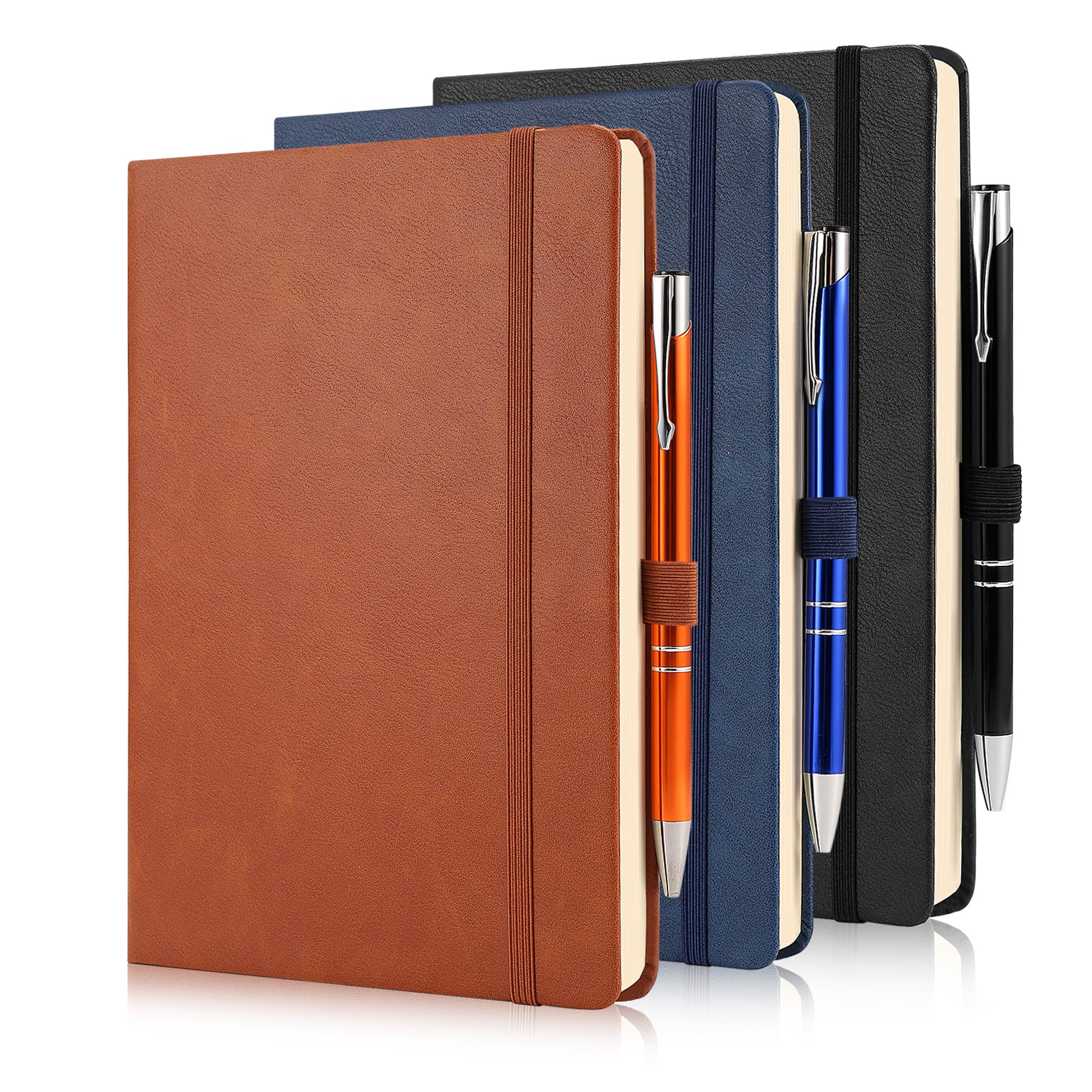 Giyofom Notepad and Pen, A5 Notebook, 3 Pack Journal 160 Pages 80 GSM Hardback Notepad with 3 Pens, Lined Pages and Pen Loop