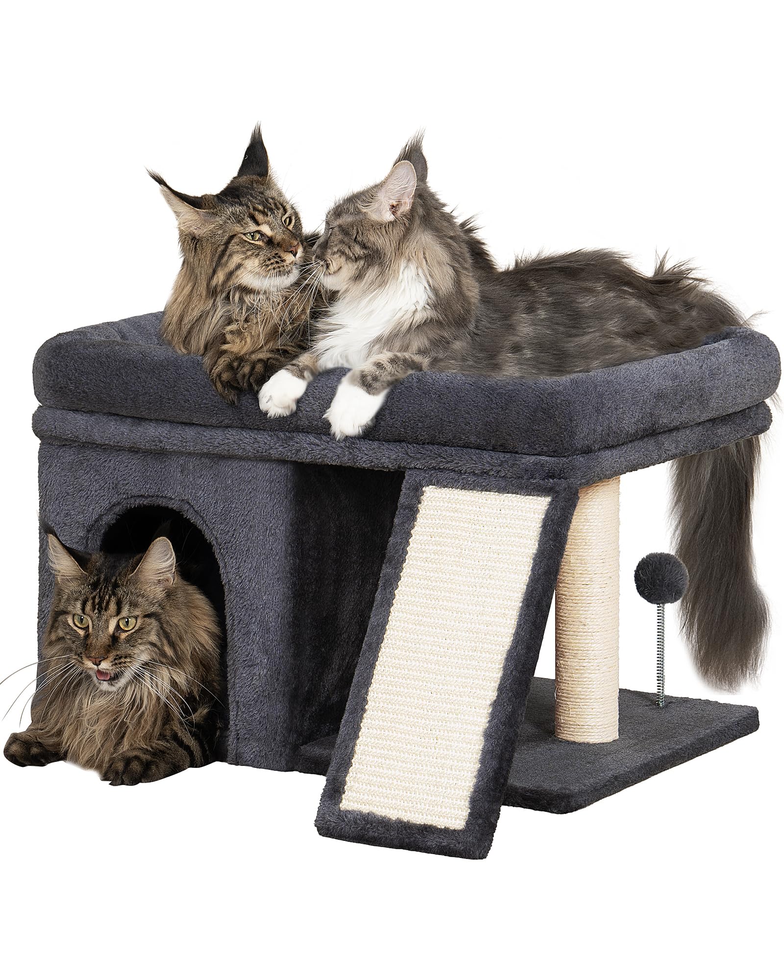 XL Cat Tree Tower for Large Adult Cats 20 lbs+, 25in Perch Bed, Condo Cave for Indoor Medium Kittens, 2 Scratchers, Extra Large Platform