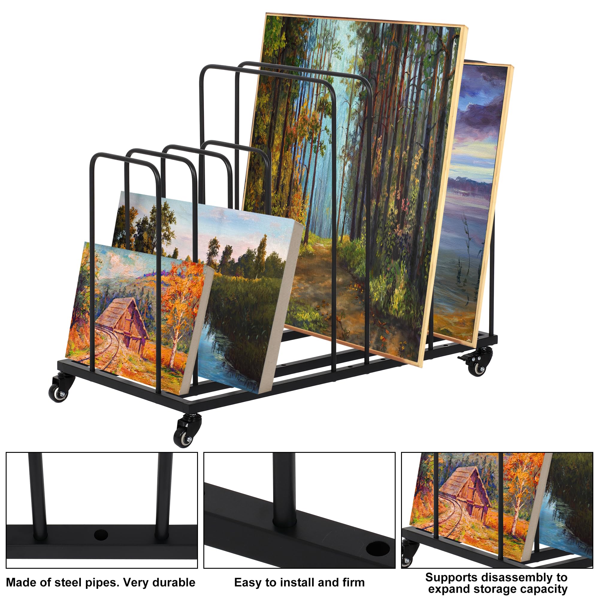 Uyoyous Mobile Kunst-Trockengestell 85×69×43cm - Einstellbares Intervall Mit Rollen und Bremse für Leinwände, Kunstwerke, Drucke