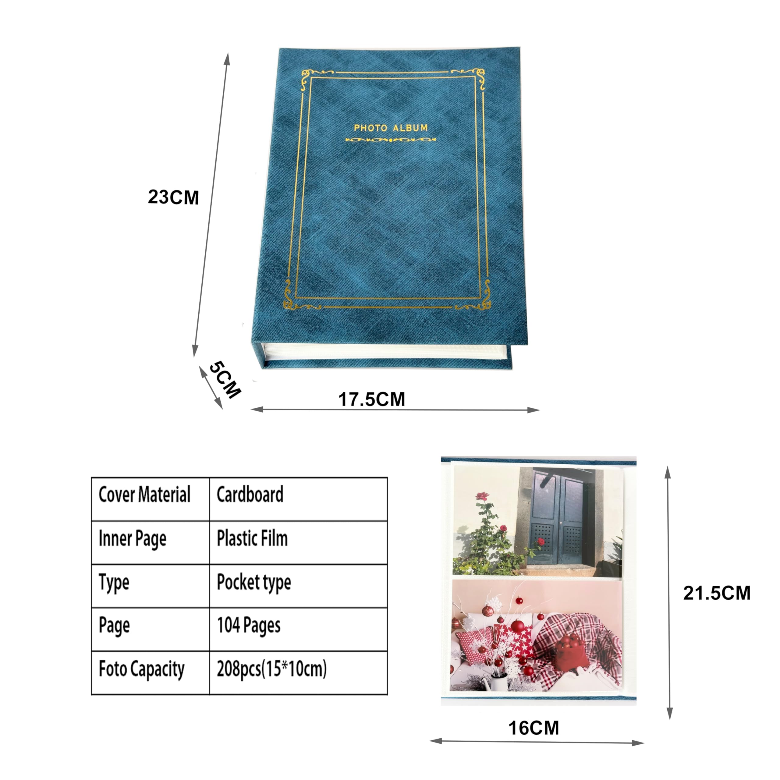 Cardbord Cover Photo Album 200 Pockets for 4x6'' Fotos (blue), Media - Image 2