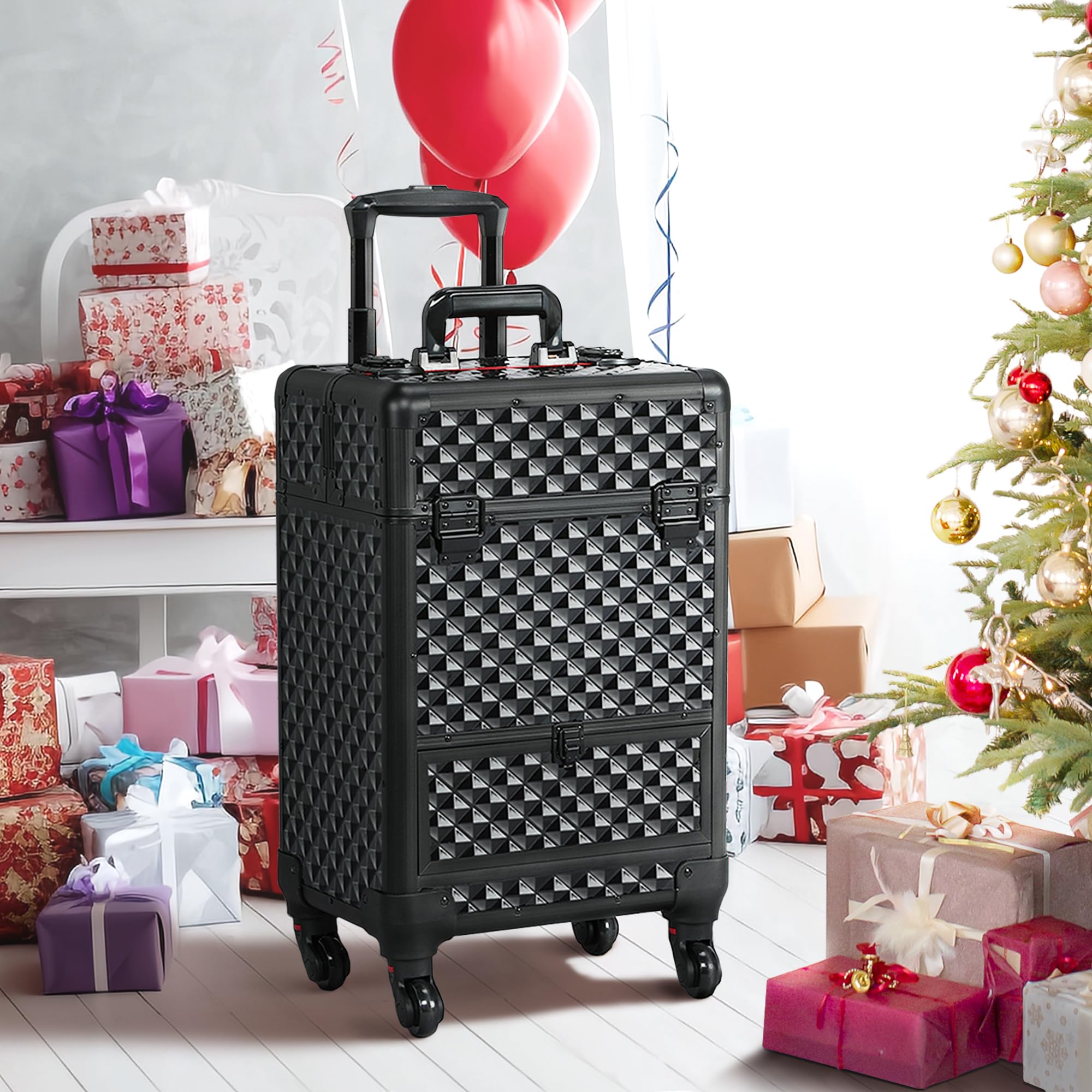 Yaheetech Valigia Trolley Make Up da Trucco Professionale 4 Vassoi Beauty Case da Viaggio per Estetista Nera