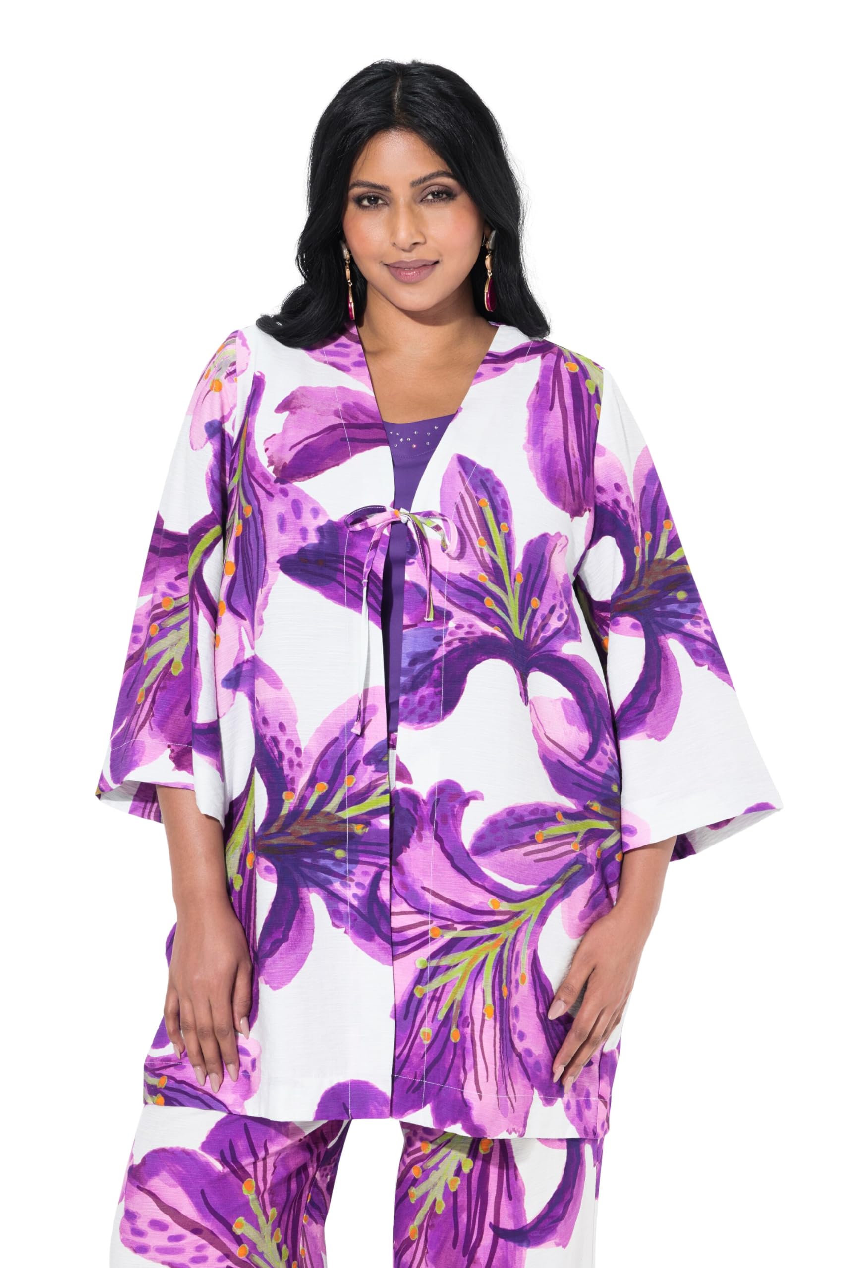 Ulla Popken Damen große Größen Übergrößen Plus Size Jacke, Blüten, V-Ausschnitt, 3/4-Arm 838105