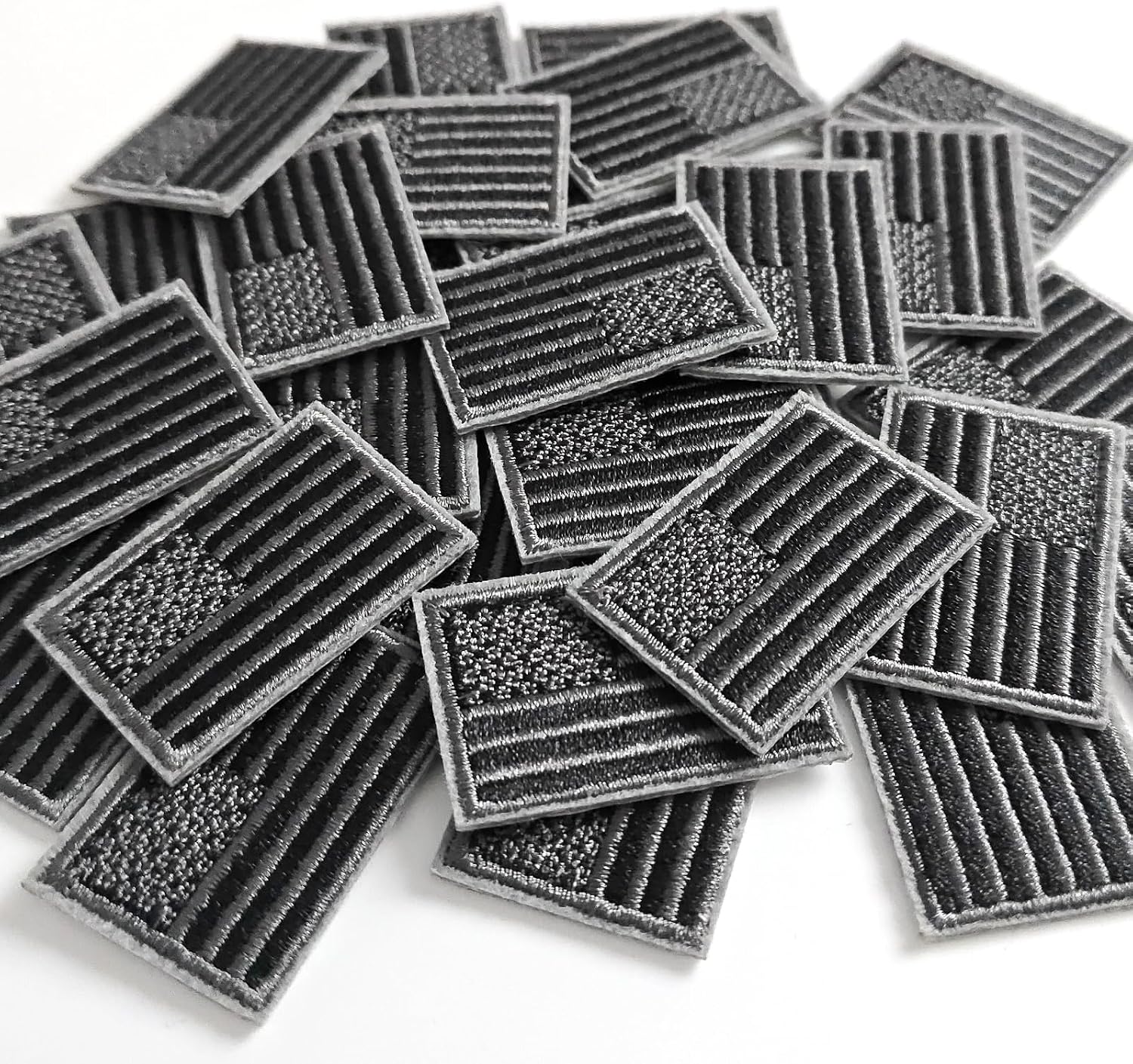 Harsgs Small American Flag Patches, Embroidered Iron on US Flag Patches Applique for Clothes, Hat, Backpack, Jeans and More, Pack of 30, Grey