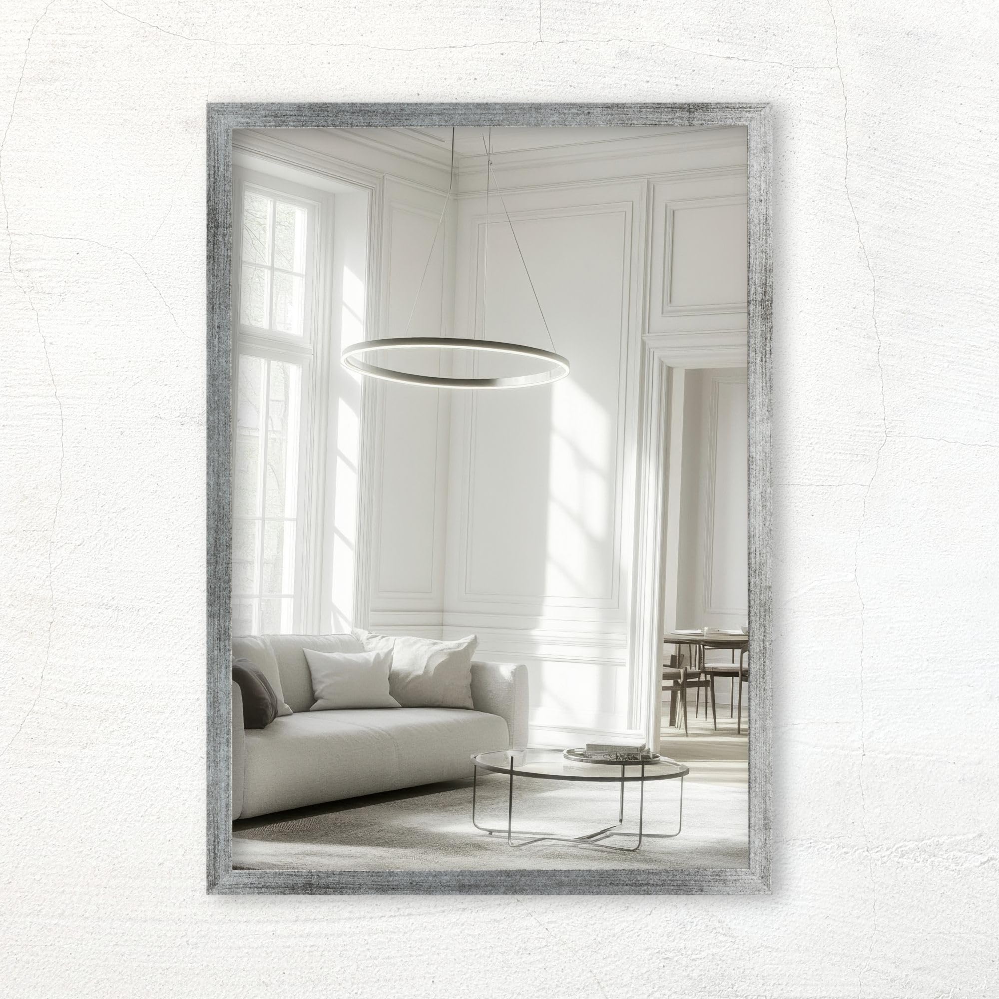 CLAMARO Vision Wall Mirror 35x125 cm Silver Brushed with Frame, 300+ Sizes Selectable, Real Glass Mirror Installable in Portrait & Landscape Format - Handmade in Germany — image 1