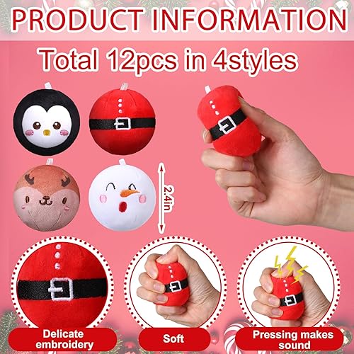 Miniatura 3 de Syhood 12 piezas de juguetes chirriantes para perros, bolas de peluche suaves con chirriadores de 2.4 pulgadas, juguetes interactivos pequeños para