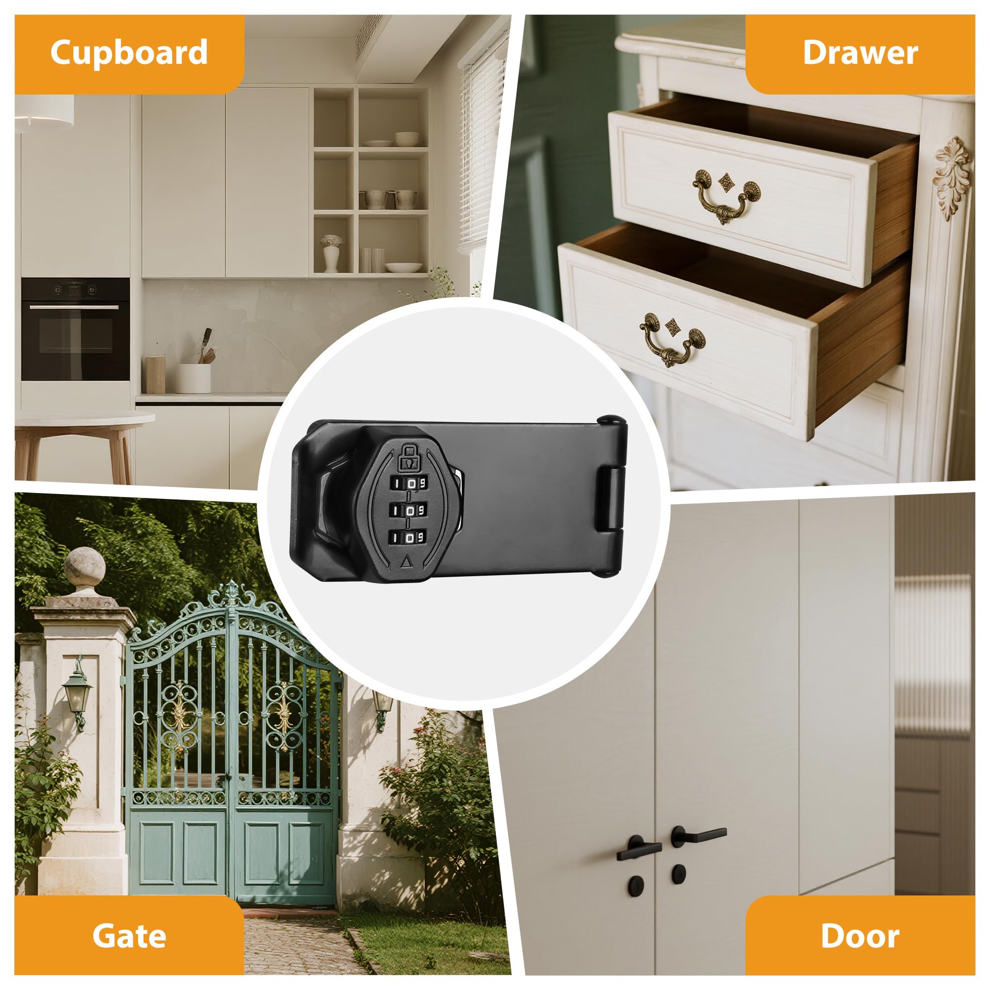 Cozy Tower 4-Inch Combination Hasp Lock For Cabinets, Cupboards, Drawers – 2-Pack Keyless Latch, Black - View #10