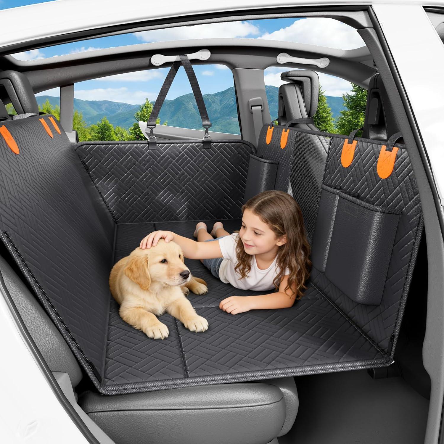 Dog Truck Seat Cover for Back Seat,Hard Bottom Dog Hammock for Car, Pet Bed Extender for 2-4 Large Dogs With waterproof fabric,Holds 420 lbs Pet Hammock for Crew Cab Truck/SUV(Dark Grey,L Size)