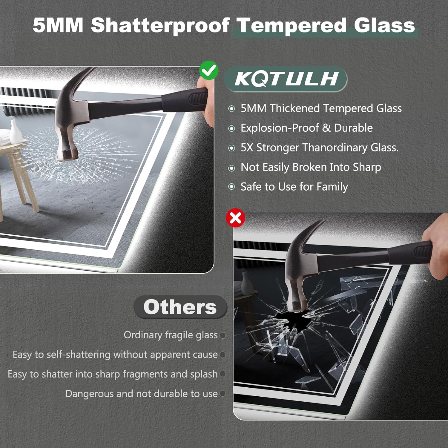 LED Bathroom Mirror with Lights: 24"x32" Wall Mounted Large Lighted Mirrors Fogless, Anti-Fog,Dimmable,Memory Function, Shatterproof Tempered Glass, Espejos para Baños, ETL Listed