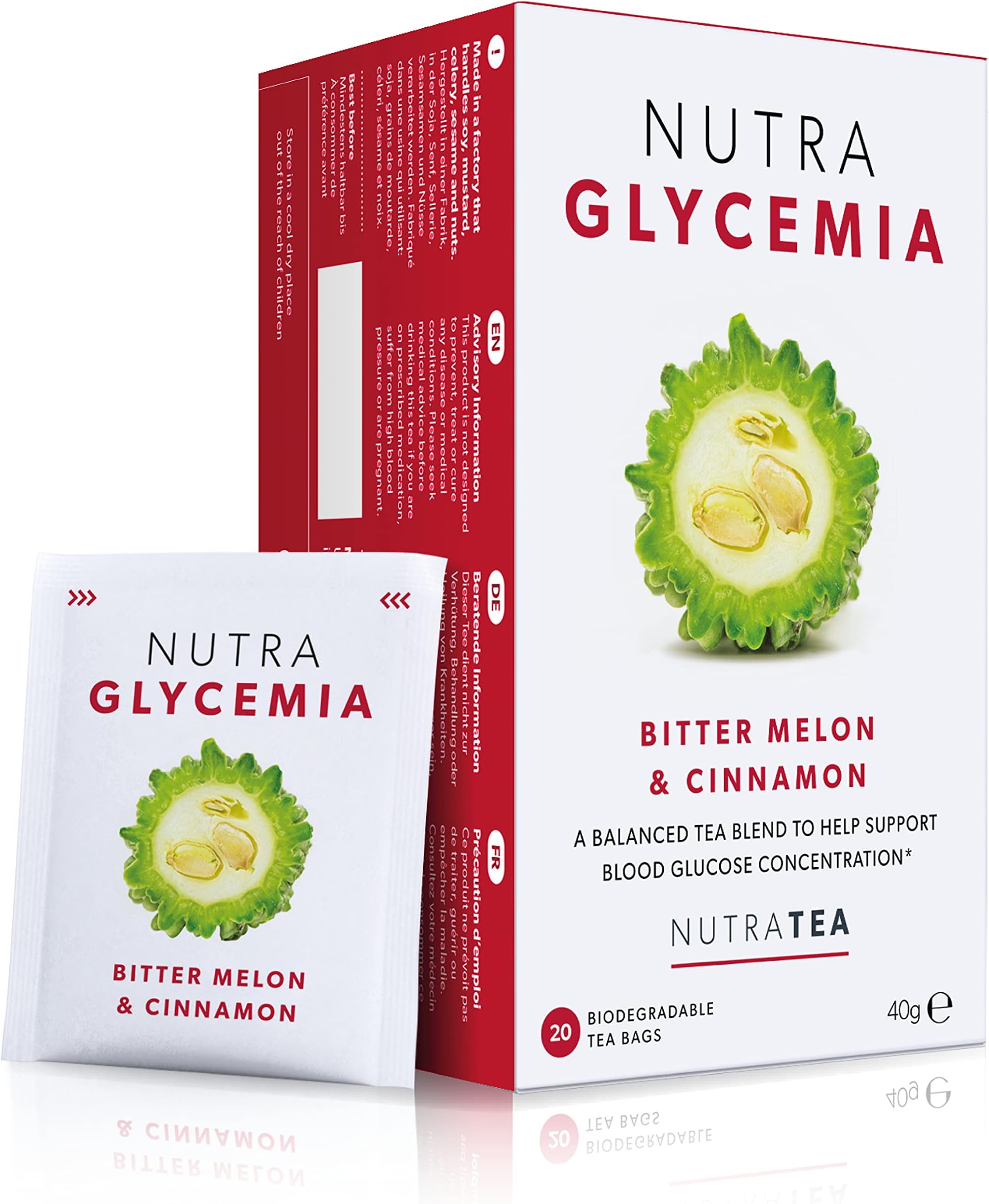 Nutra Tea NUTRAGLYCEMIA - Blood Glucose Tea - Diabetes Tea - For Blood Sugar Control & Diabetics - Includes Bitter Melon, Cinnamon & Fenugreek - 60 Individual Wrapped Bags - Herbal Infusion (3 Pack)