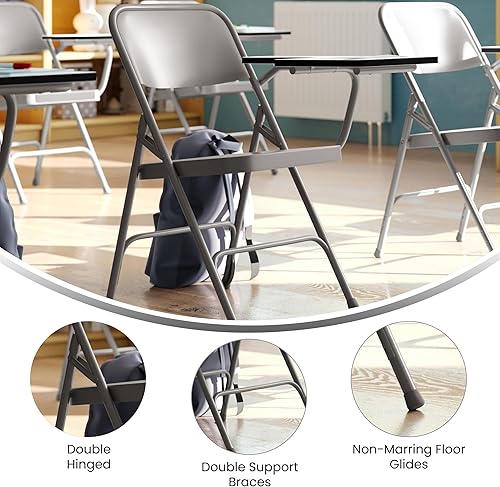 Miniatura 4 de BizChair Paquete de 2 sillas plegables de acero beige prémium con brazo para tableta zurdo, silla para eventos