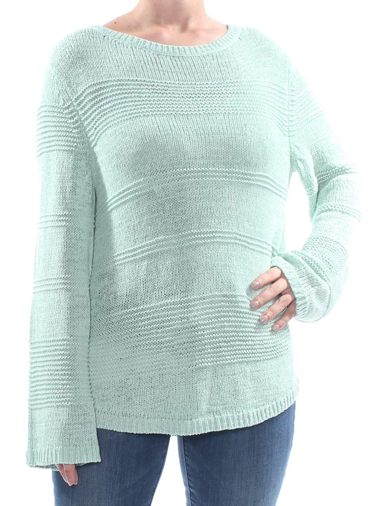 Style & Co.Womens Crochet Pattern Pullover Sweater Green L