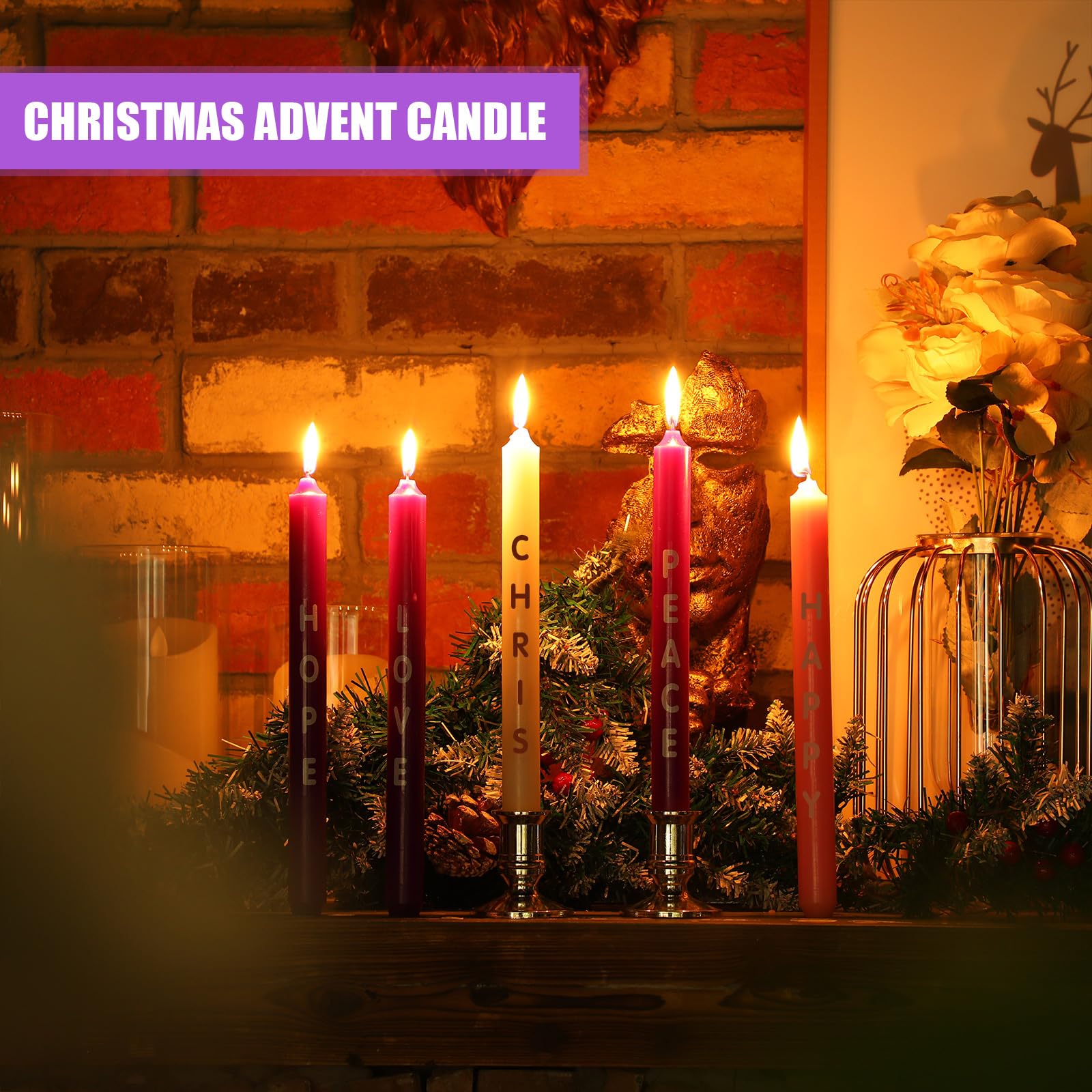Nuanchu 5 velas de Adviento de Navidad, velas de Adviento con palabras, esperanza, paz, amor, alegría, Navidad, Adviento de Navidad, celebraciones de temporada, para decoración de vacaciones (25,4 cm)