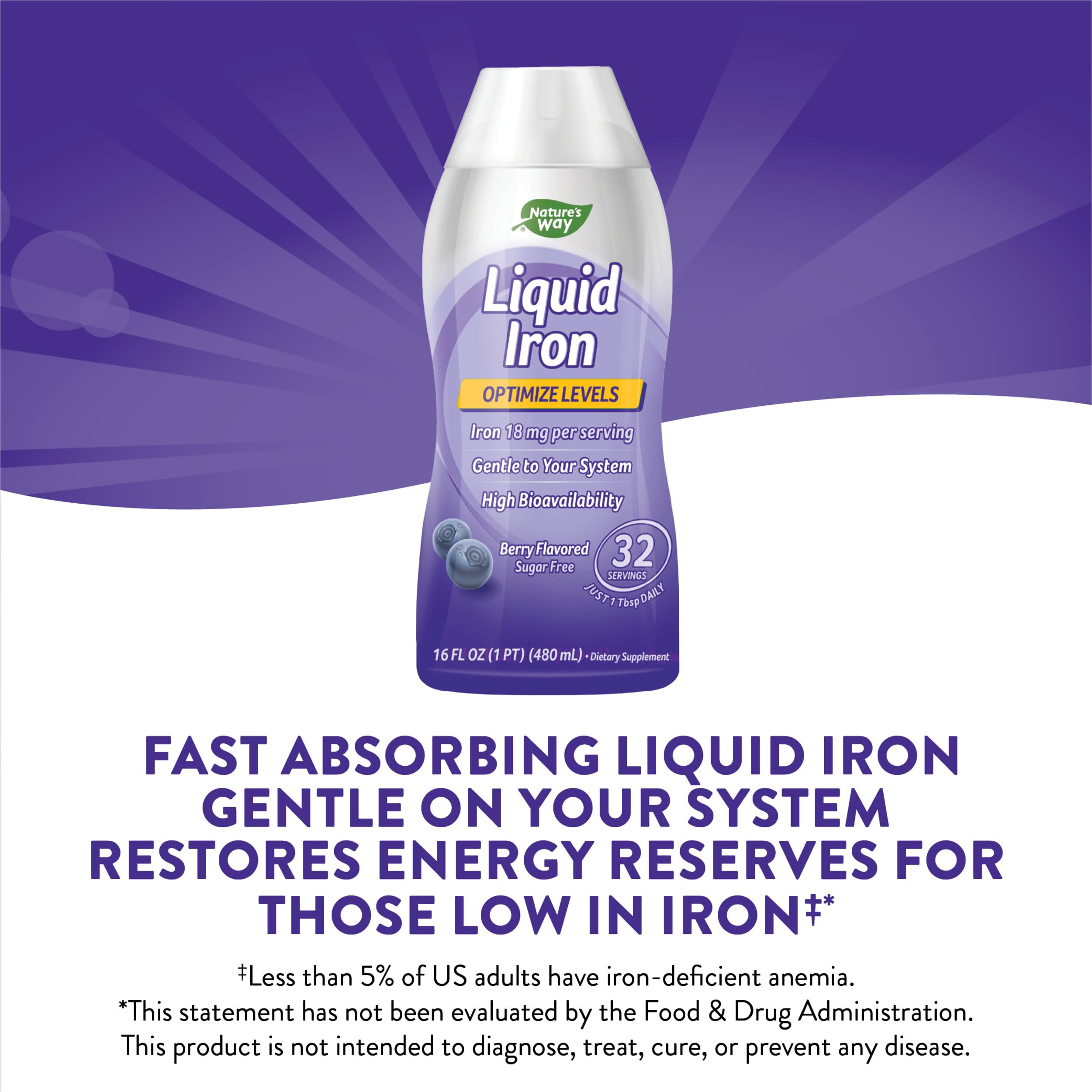 Nature’s Way Liquid Iron Supplement, 18 mg per Serving, Gentle Glycinate,Fast-Absorbing Liquid,Iron for Red Blood Cell Support and Energy Metabolism,No Sugar Added,Berry Flavored, 16 Fl Oz (Pack of 2) — Amazon image 3