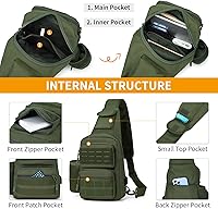 Vista 3 de BAIGIO Tactical EDC Sling Bag Militar Una Correa Hombro Mochila Molle Range Bolsas Paquete de Pecho, #01-verde militar, Pequeño, Bolso táctico