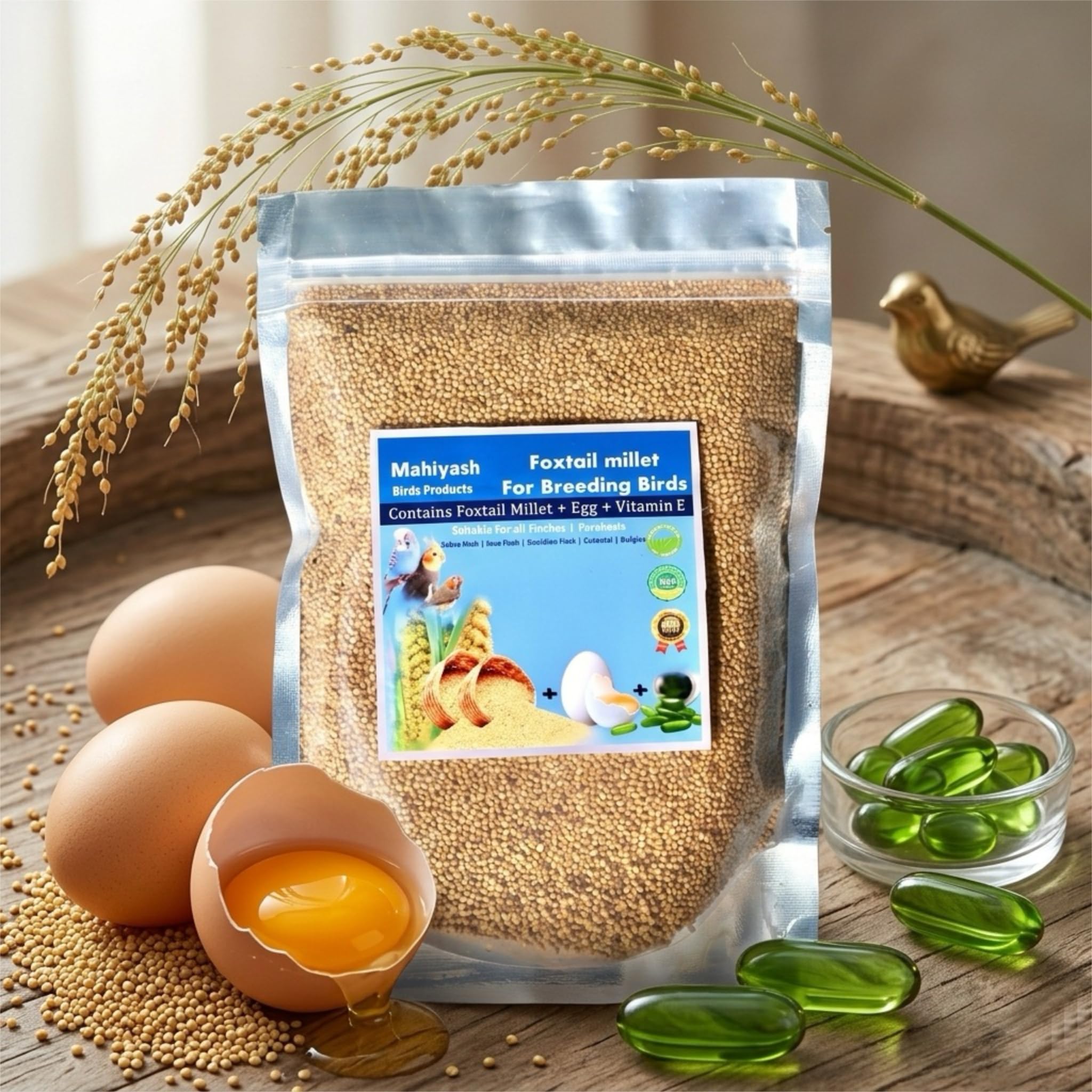breeding formula (kangni) foxtail millet, egg, vitamin e added bird food for all life stages budgies,cockatiels, love birds, finches,parrots & parakeets, 450 g