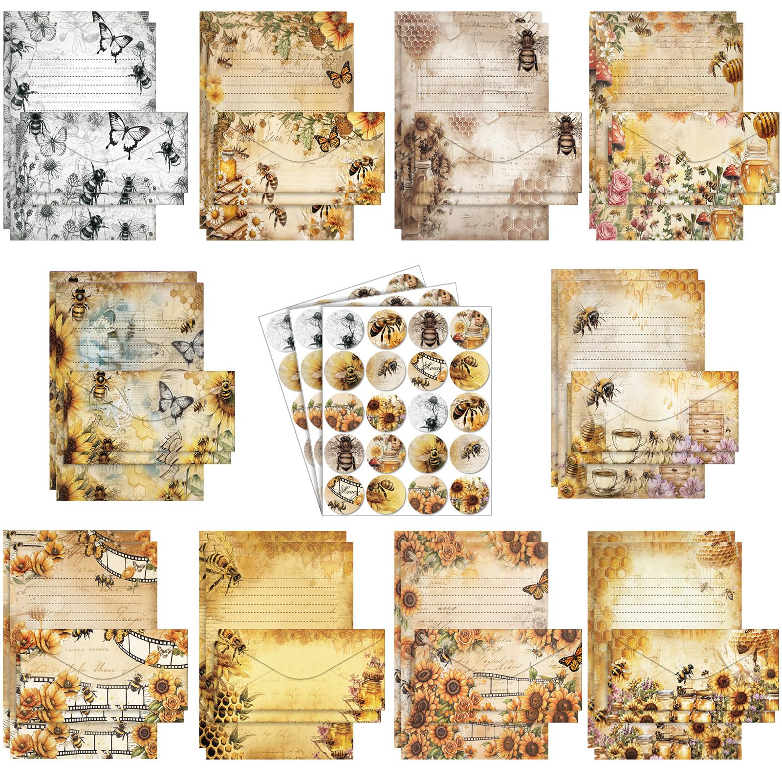 TaoBary 160 Pcs Vintage Bee Butterfly Stationery Paper and Envelopes Set
