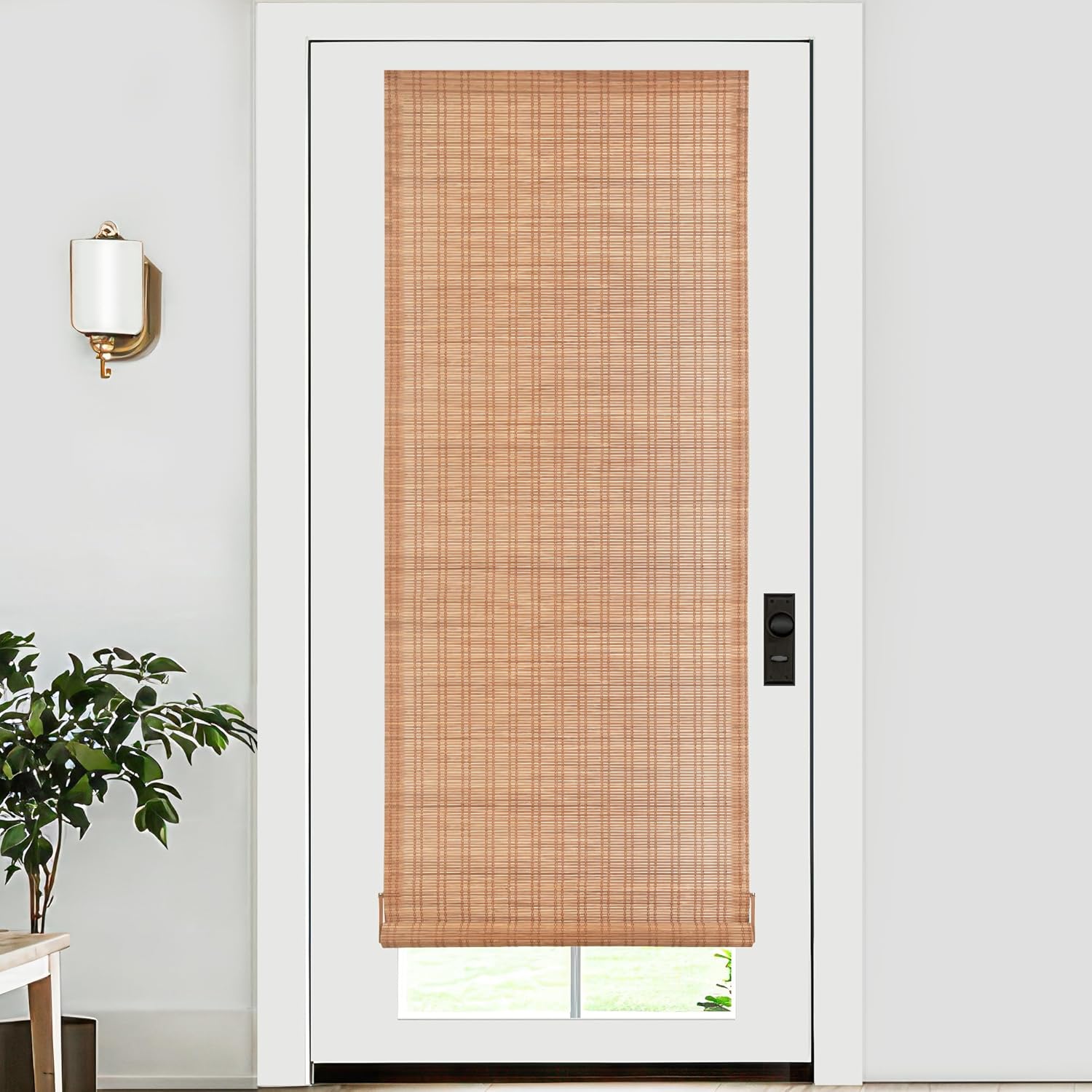 LazBlinds No Tools No Drill Bamboo Roller Shades, Cordless Bamboo Blinds, Light Filtering Roll Up Blinds for Windows, French Door, Porch or Patio, 26'' W x 70'' H, Ceylon Light Russet Ceylon Light Russet 26'' W x 70'' H