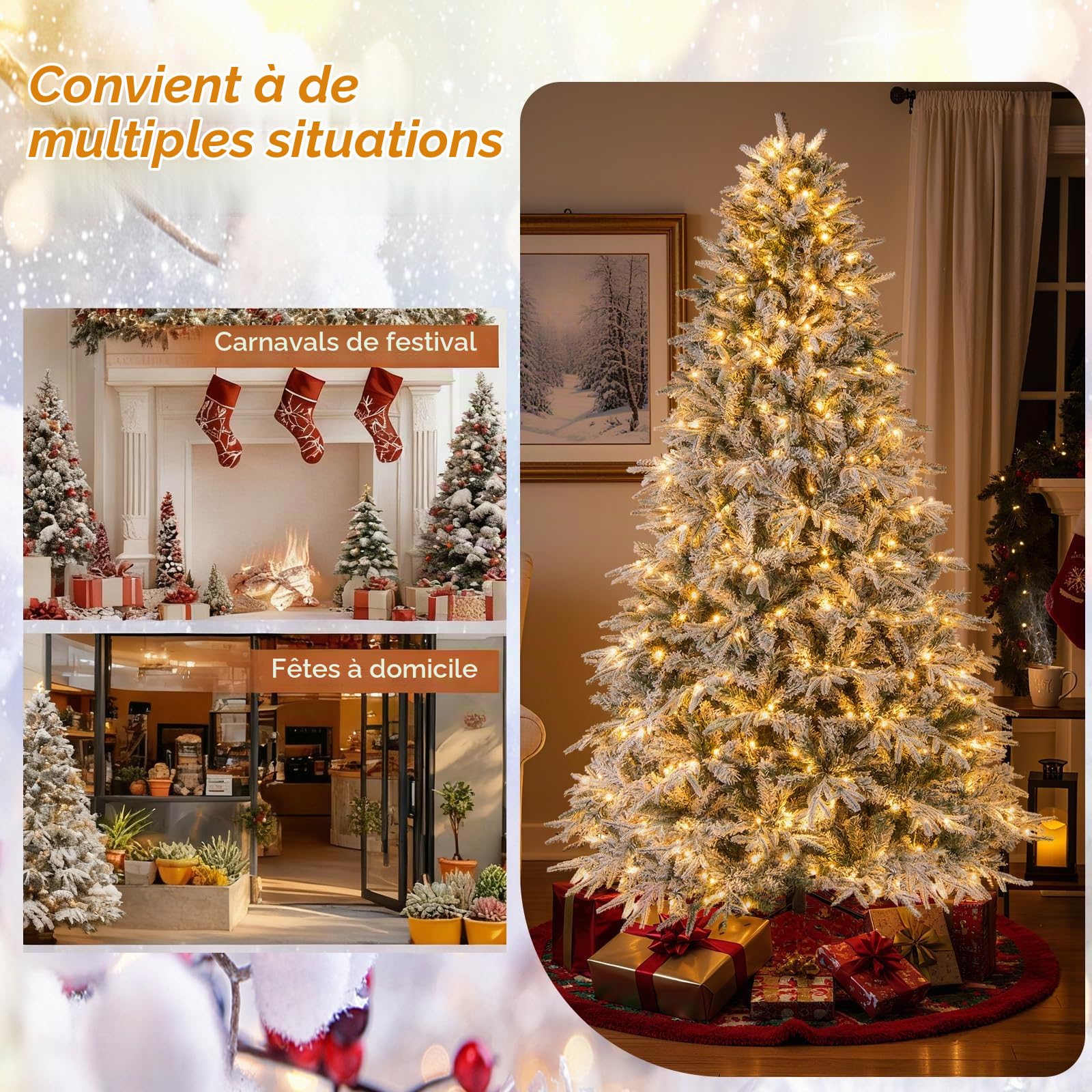 LIFEZEAL 240/270 cm Sapin de Noël Artificiel Enneigé Illuminé
