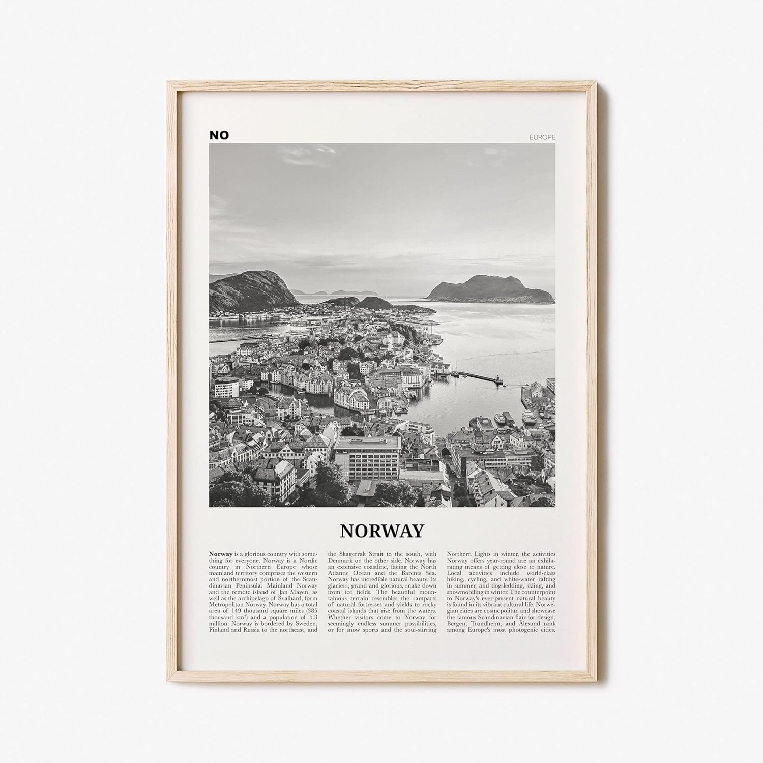 Norway Print Black and White, Norway Wall Art, Norway