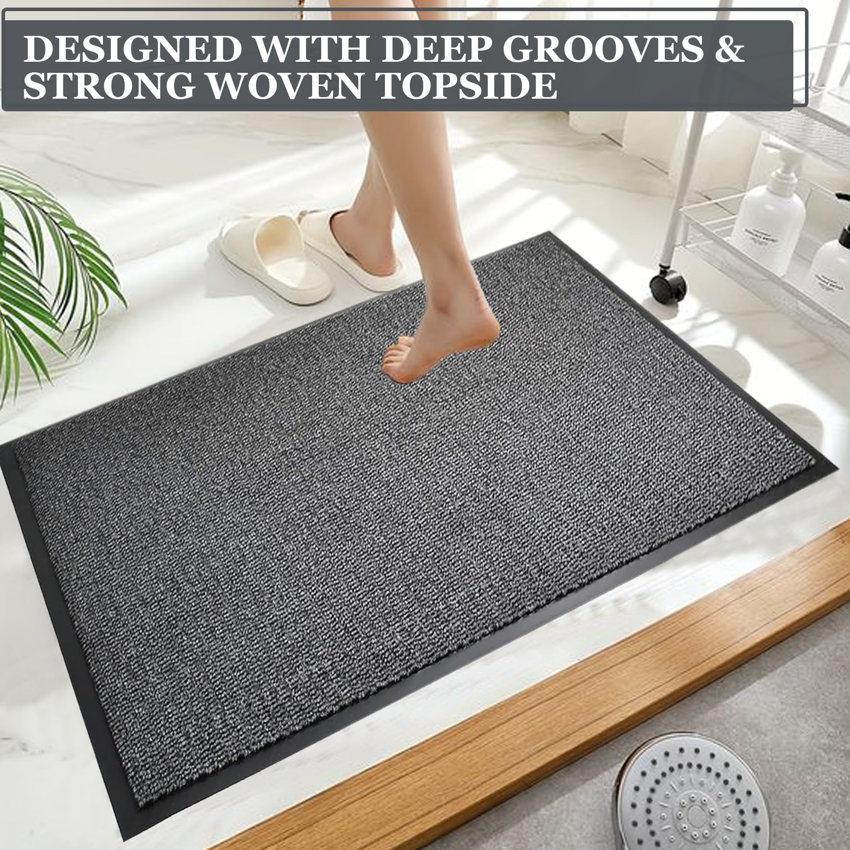 Door Mats Indoor 40cm x 60cm Grey, Washable indoor Outdoor Rugs Matts, Heavy Duty Non-slip Entrance Mat - Image 4