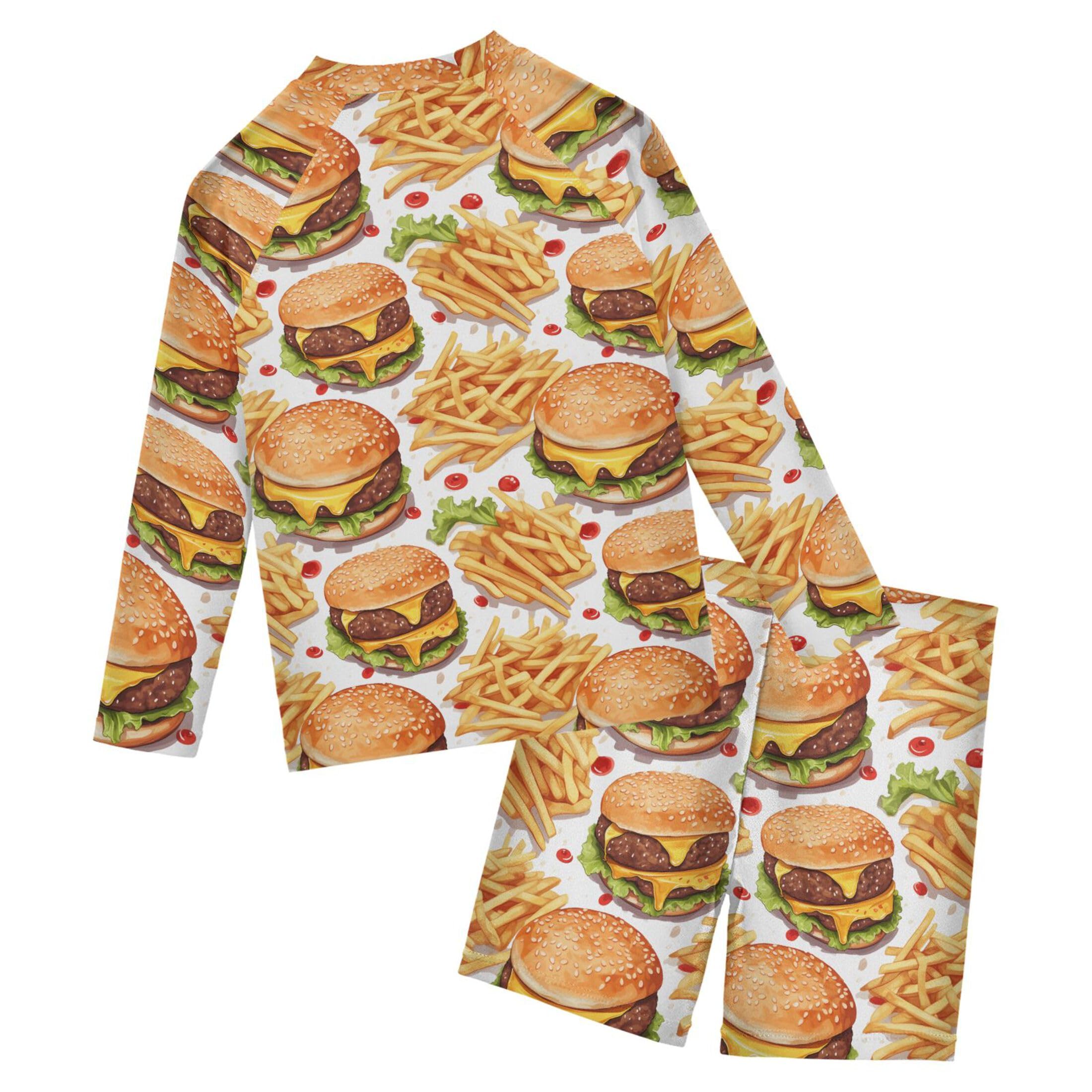 Hamburger French Fries Food Toddlers and Baby Boys' Swimsuit Trunk and Rashguard Set B0402697