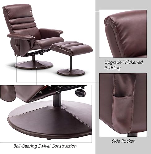 Miniatura 23 de MCombo Silla reclinable con otomana, silla reclinable con masaje, silla giratoria 360 de piel sintética, 7902 (gris oscuro) Gris