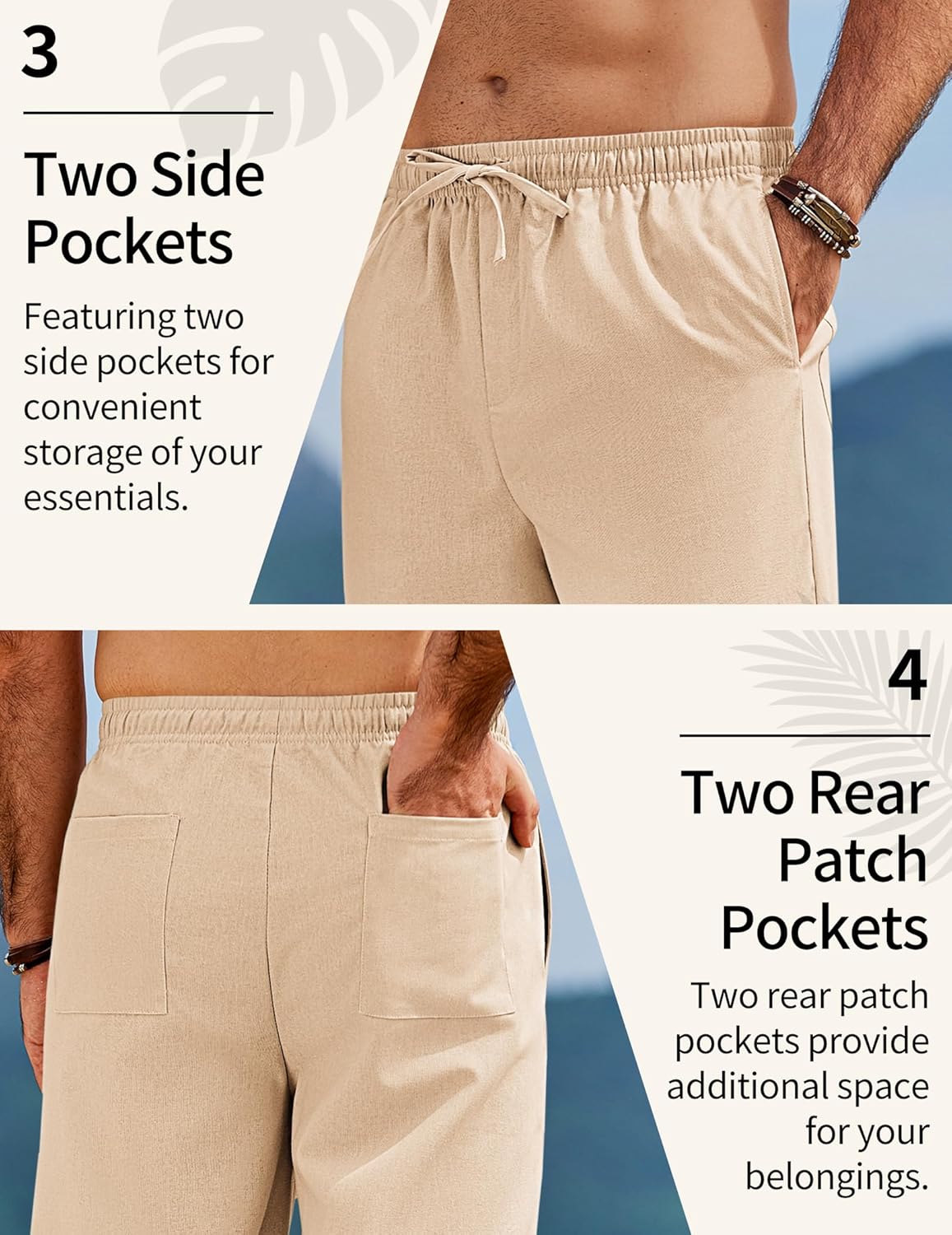 COOFANDY Men's Linen Pants Casual Loose Fit Beach Summer Yoga Pant Lightweight Drawstring Linen Trousers - Image 5