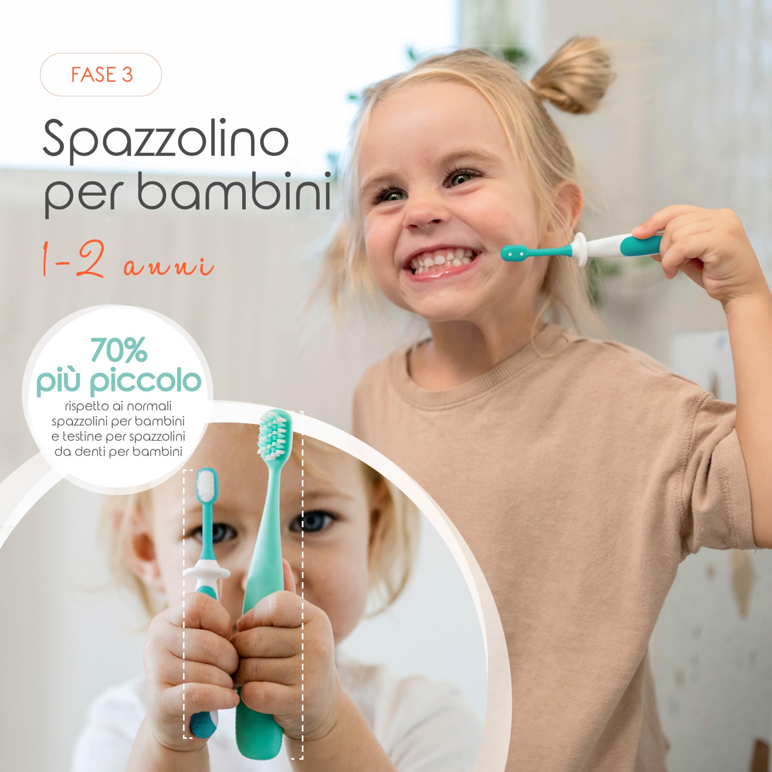 Cherish Baby Care Set di Spazzolino Bambini (3-24 Mesi) - 100% BPA Free, Silicone Alimentare, Kit de Spazzola Neonato e Bambini