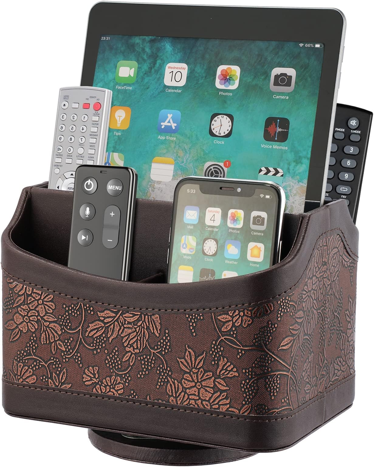 Rustic 3Slot Wooden Remote Control Holder Caddy Holder for