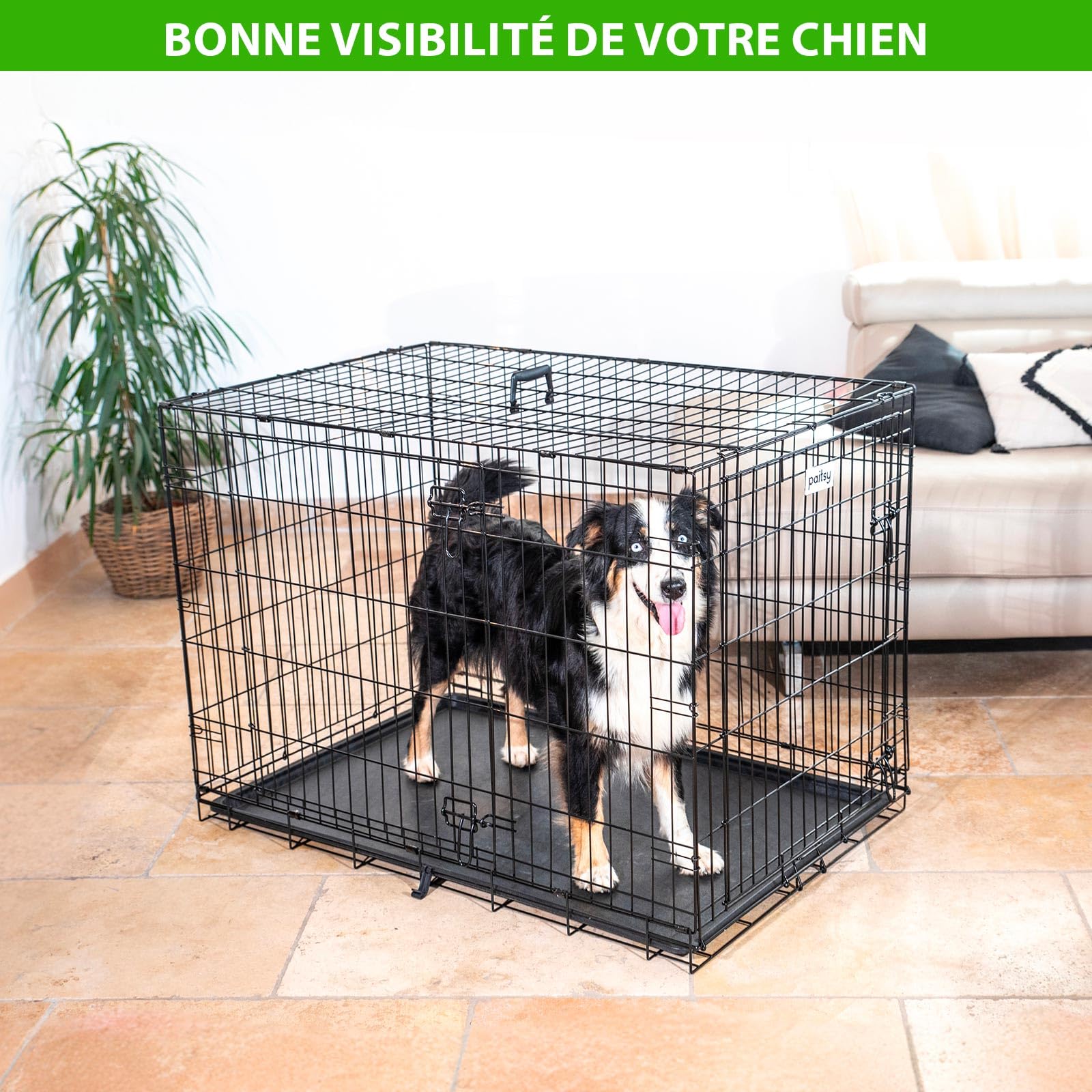 Cage pour Chien FortressooXL, Caisse de Transport pour Chien Moyen 107x71x77cm, Pliable, 2 Portes, Plateau Amovible, Utilisation Interieur, Garantie 5 Ans