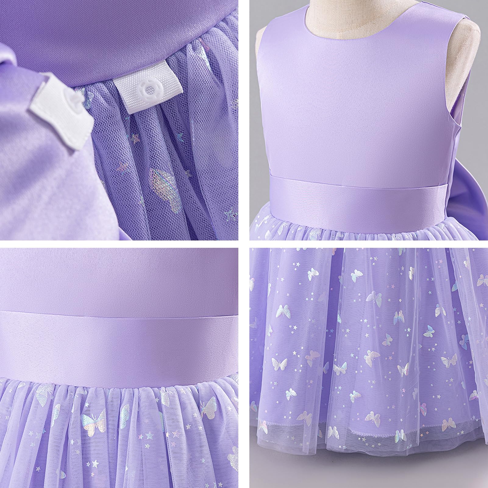IWEMEK - Vestido de ceremonia para niña, sin mangas, cuello redondo, estampado de mariposas de tul – Falda de dama de honor para boda, cumpleaños, noche