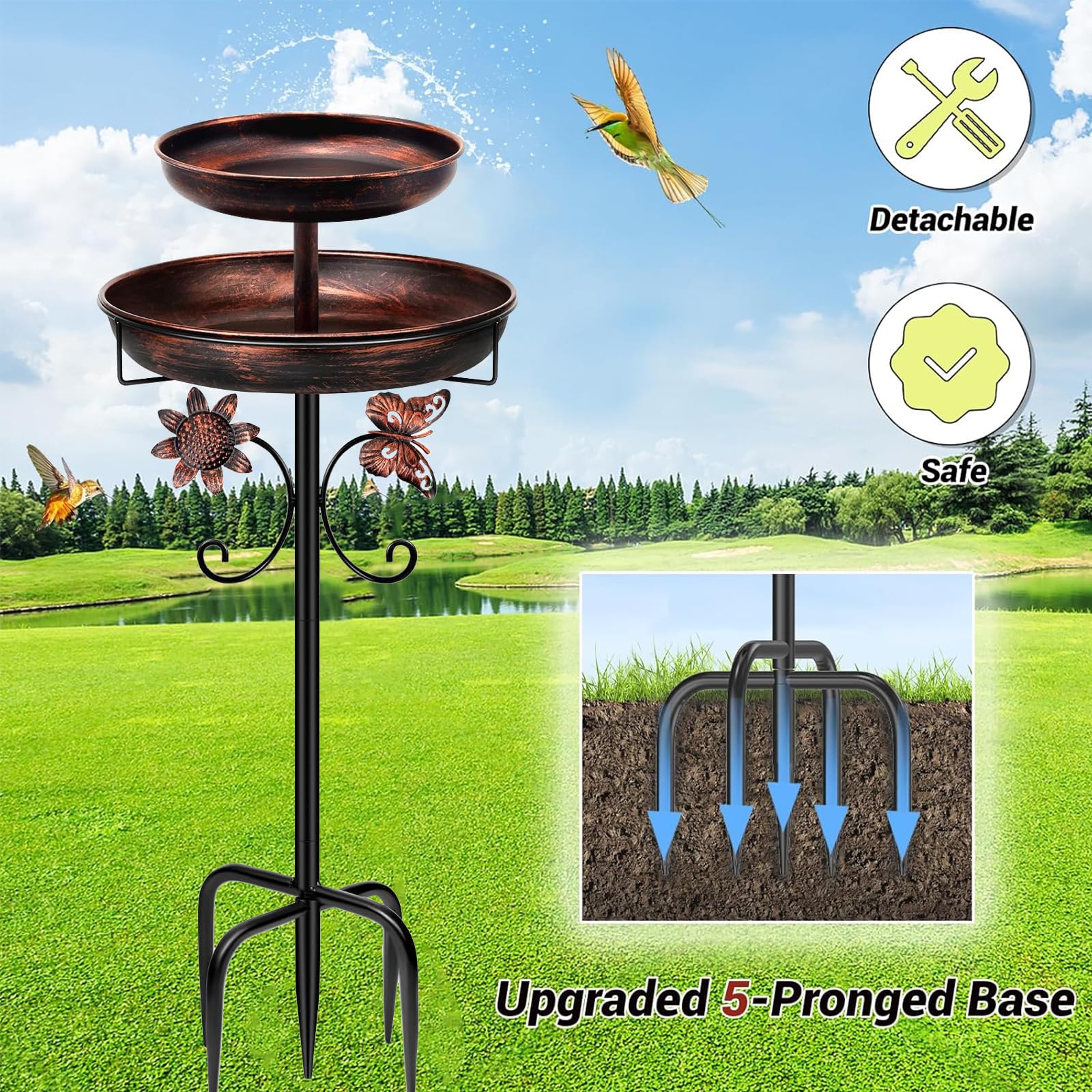 Vogeltränke Stehend, Metall Vintage Vogelbad Schale Stehend für Draußen Garten, Vögel Futter Schale