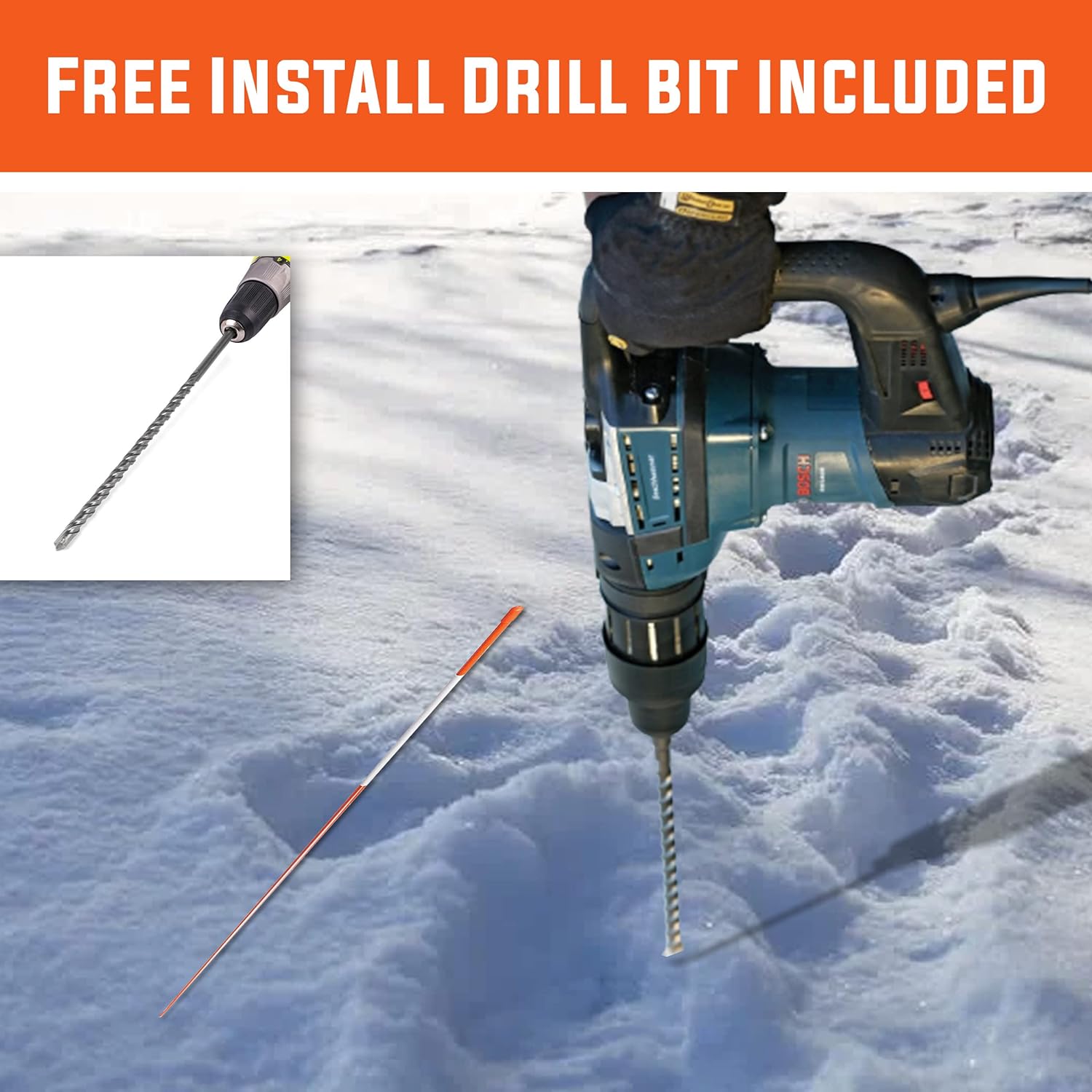 100-2500 Pack 48 Inch Driveway Markers 1/4 Inch Dia - with 12" Install Drill Bit, Snow Stakes, Snow Plow Markers, Snow Poles, Rods (100)