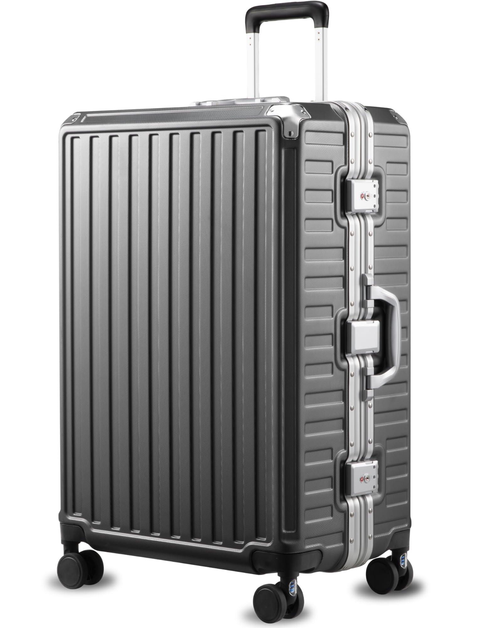 Checked Suitcase with Spinner Wheels, 8010S Aluminum Frame Zipperless Polycarbonate Hard Shell Suitcase (ZX-Core, Charcoal Metallic, 28 Inch)