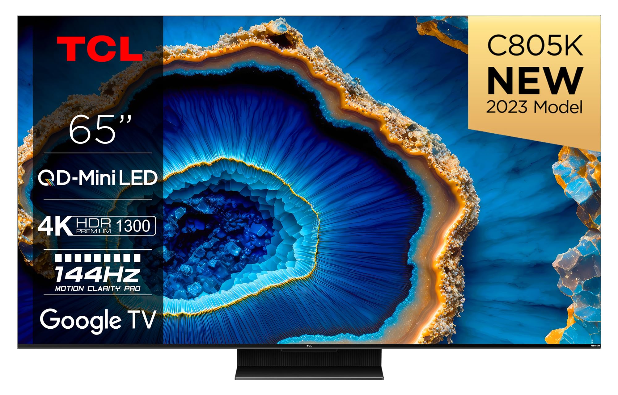 65" QLED Mini LED C805 4K Ultra HD Android Smart HDR TV (Dolby Atmos, Dolby Vision, HDR10+, Bluetooth, 144Hz Motion Clarity Pro, Chromecast Built-In, 240Hz Game Accelerator)