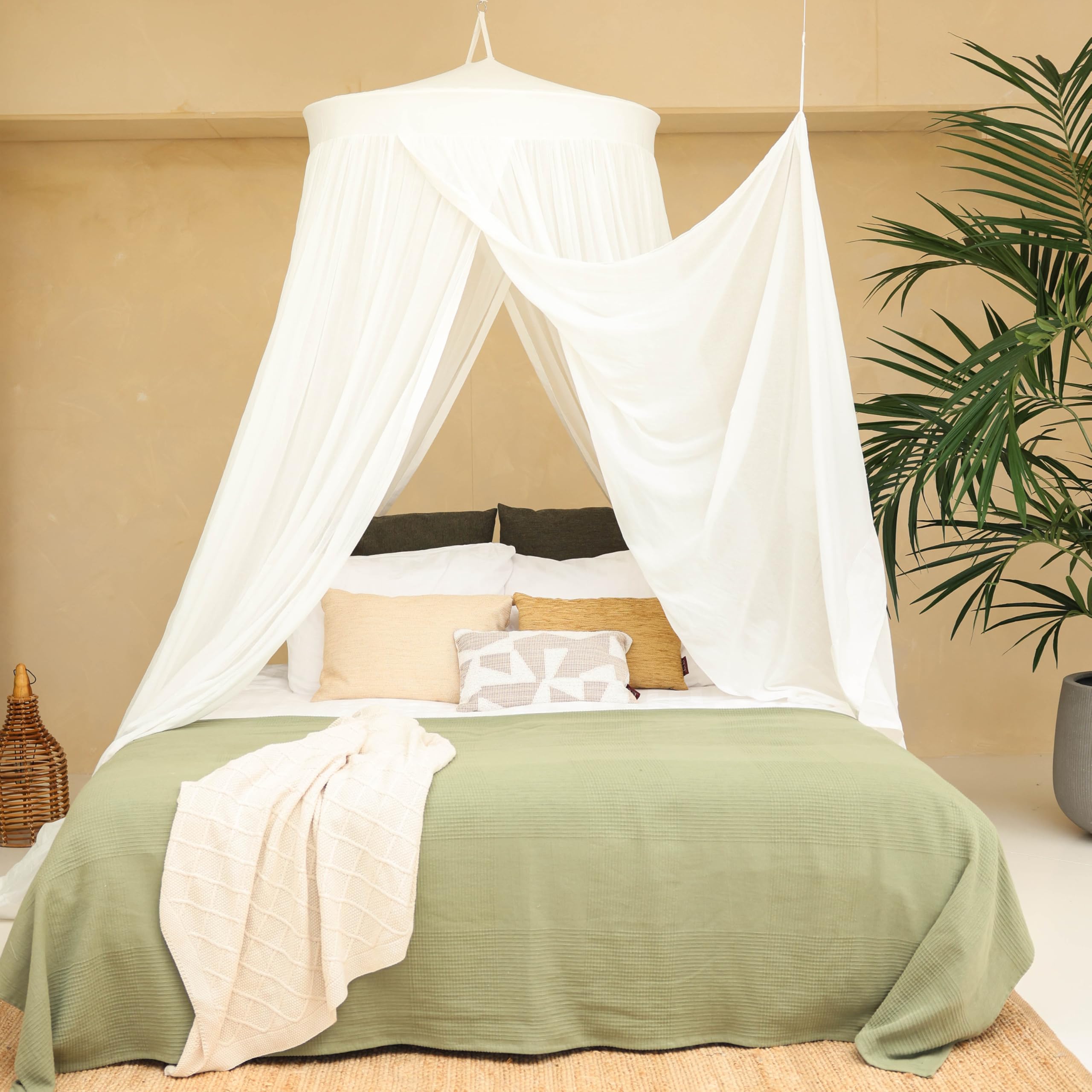 100 % Baumwolle Baldachin für Queen- & King-Size-Bett | Handgefertigtes Luxus-Moskitonetz als Schlafzimmer-Vorhang | Dekoratives Kegelförmiges Netz mit 2 Öffnungen für Zuhause