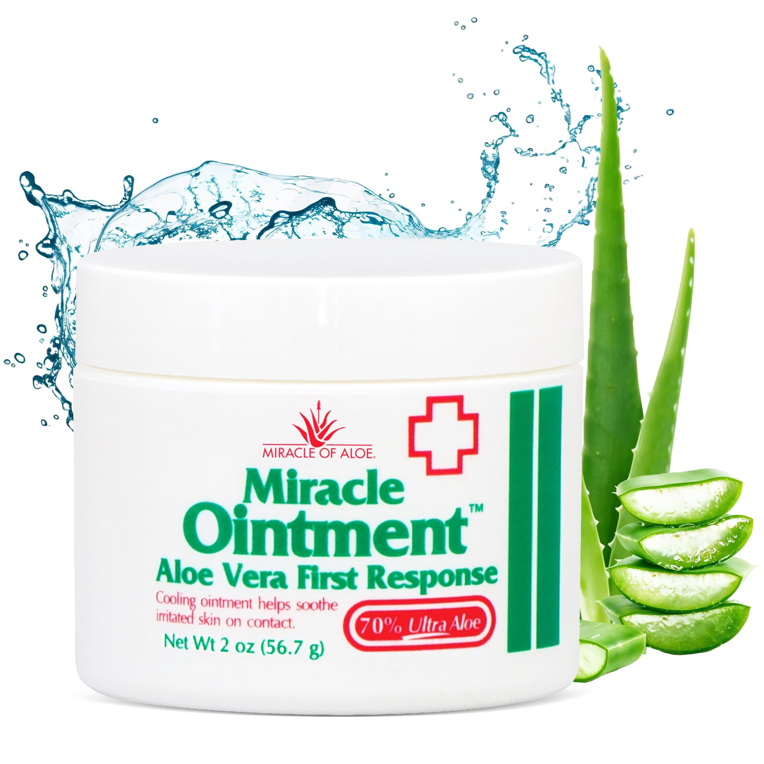 Miracle of Aloe Miracle Ointment Aloe Vera First Response Cream with 70% UltraAloe Pure Aloe Vera Gel (2 oz jar)