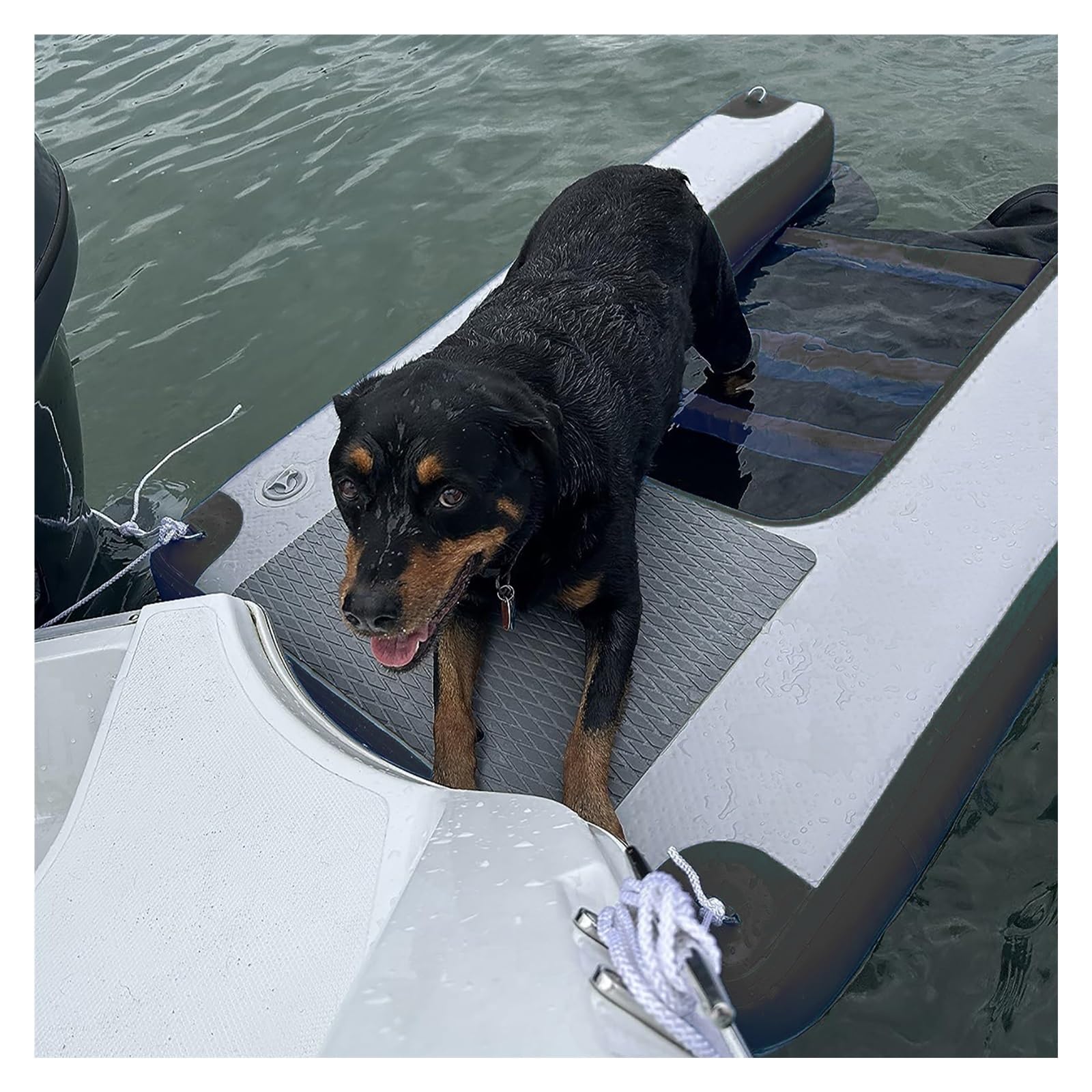 Extra Large Inflatable Dog Water Ramp For Pools, Boats, Or Docks, Heavy Duty Dogs Floating Platform, Non-Slip EVA Dog Climbing Ladder On Waters(Black)