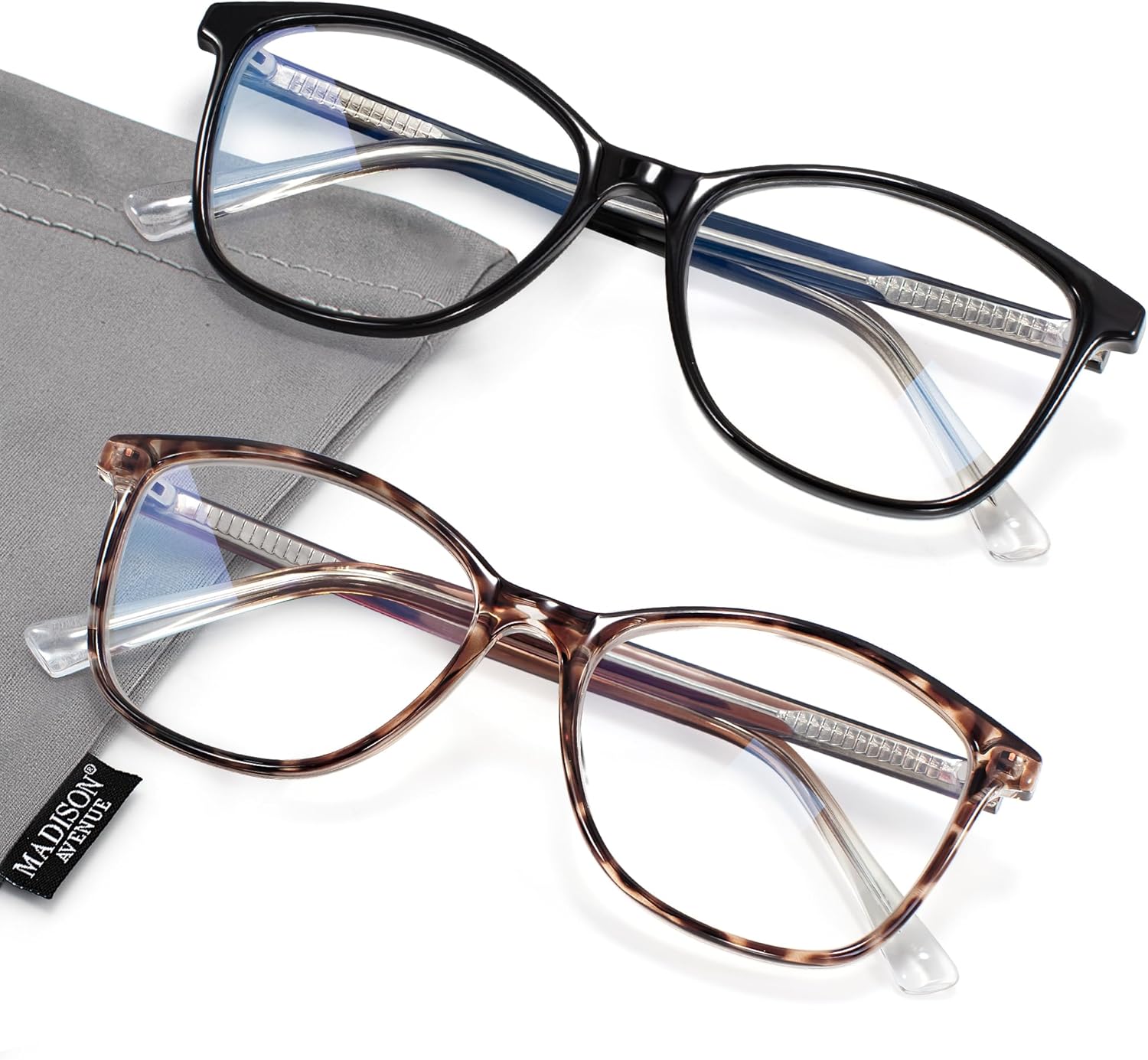 Madison Avenue Square Vintage TR90 Blue Light Blocking Reading Glasses for Women, Anti Glare/Eyestrain Computer Readers Black/Tortoise +2.75 Black/Tortoise 2.75 x